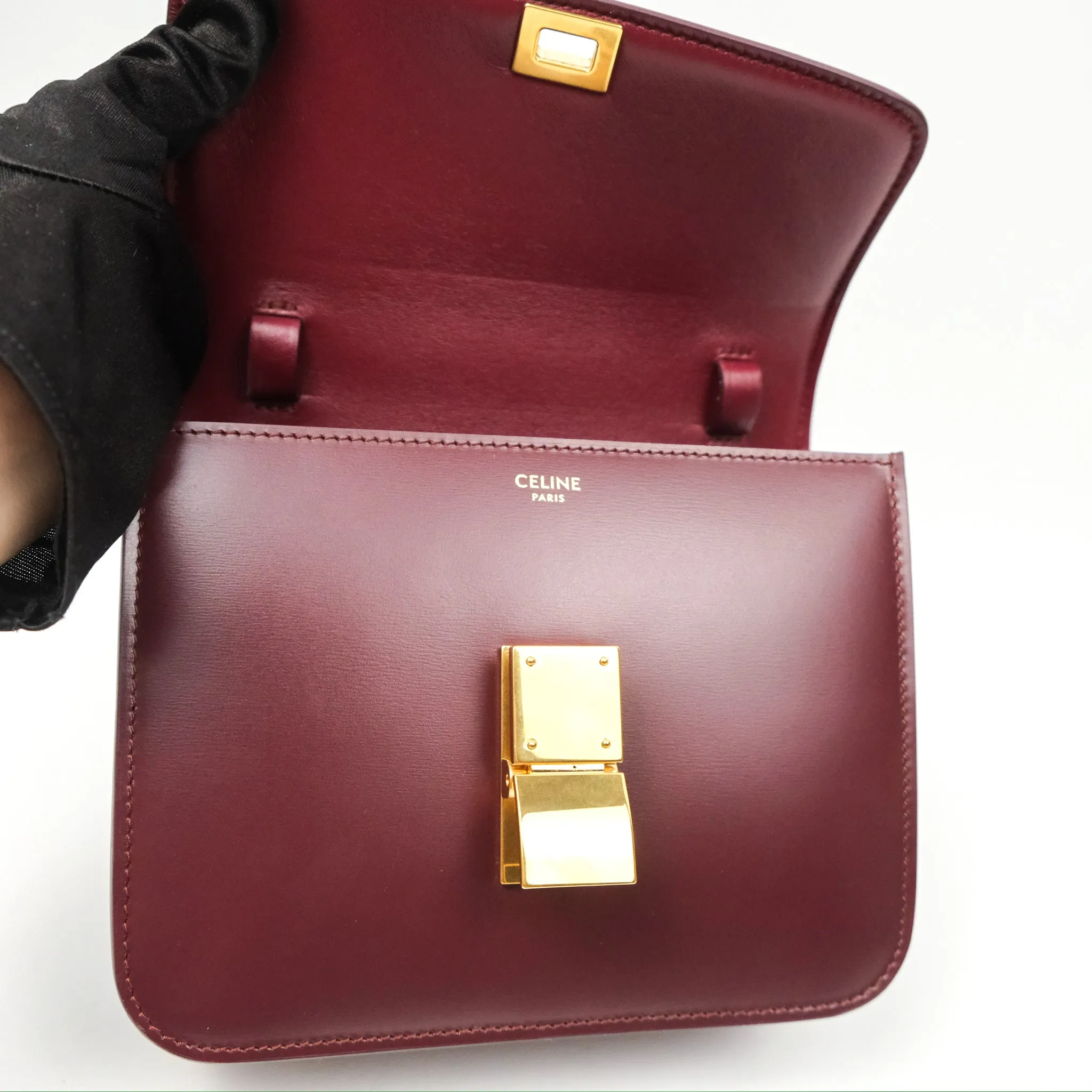 Celine Teen Classic Box Flap Burgundy Calfskin