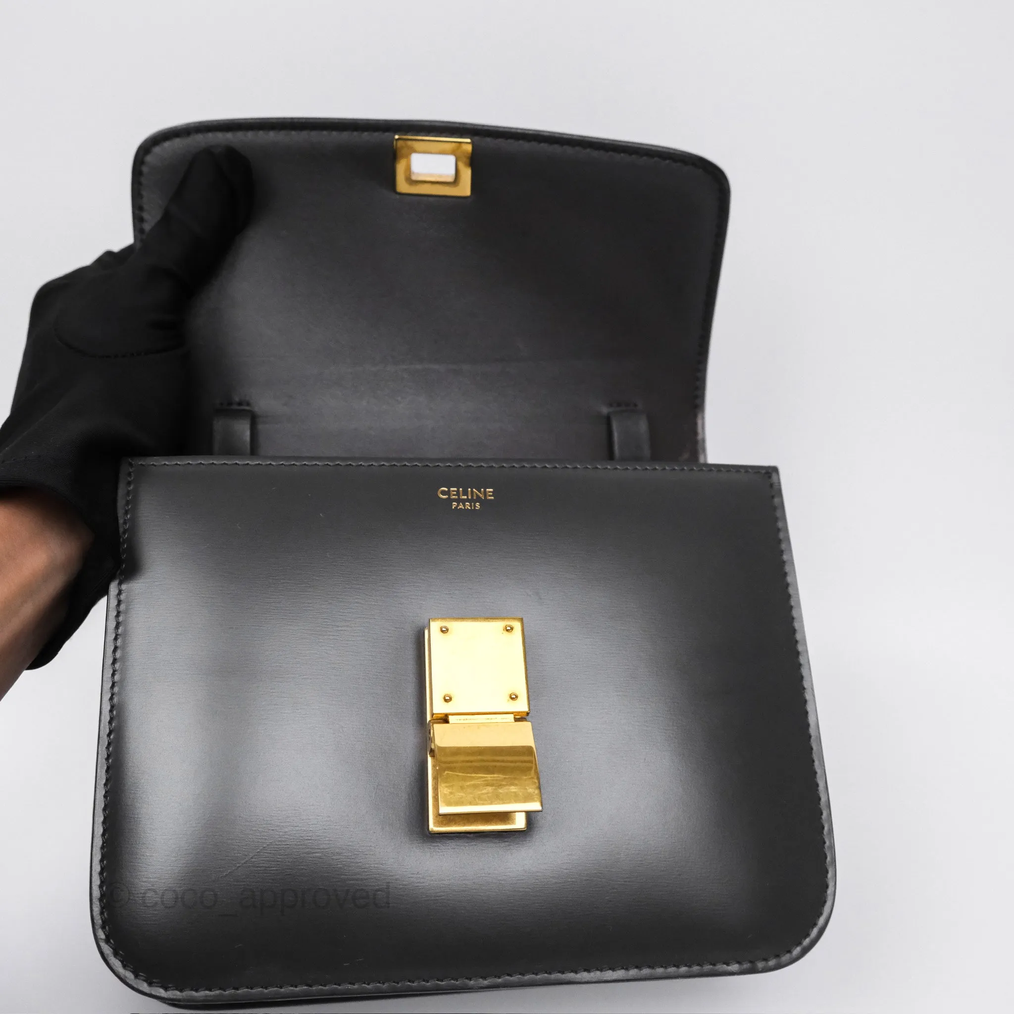 Celine Teen Classic Box Flap Dark Grey Box Calfskin
