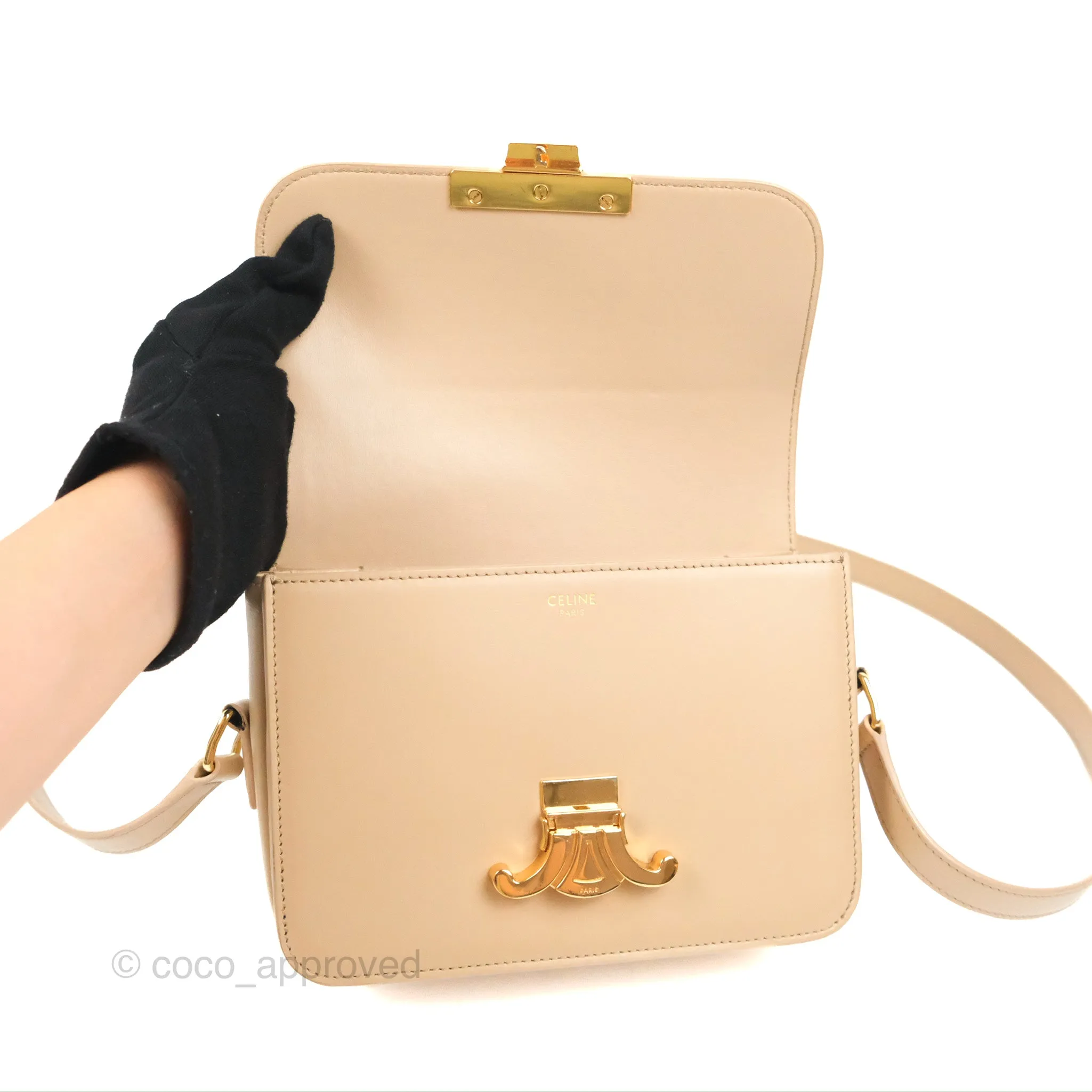 Celine Teen Triomphe Bag Shiny Calfskin Light Beige