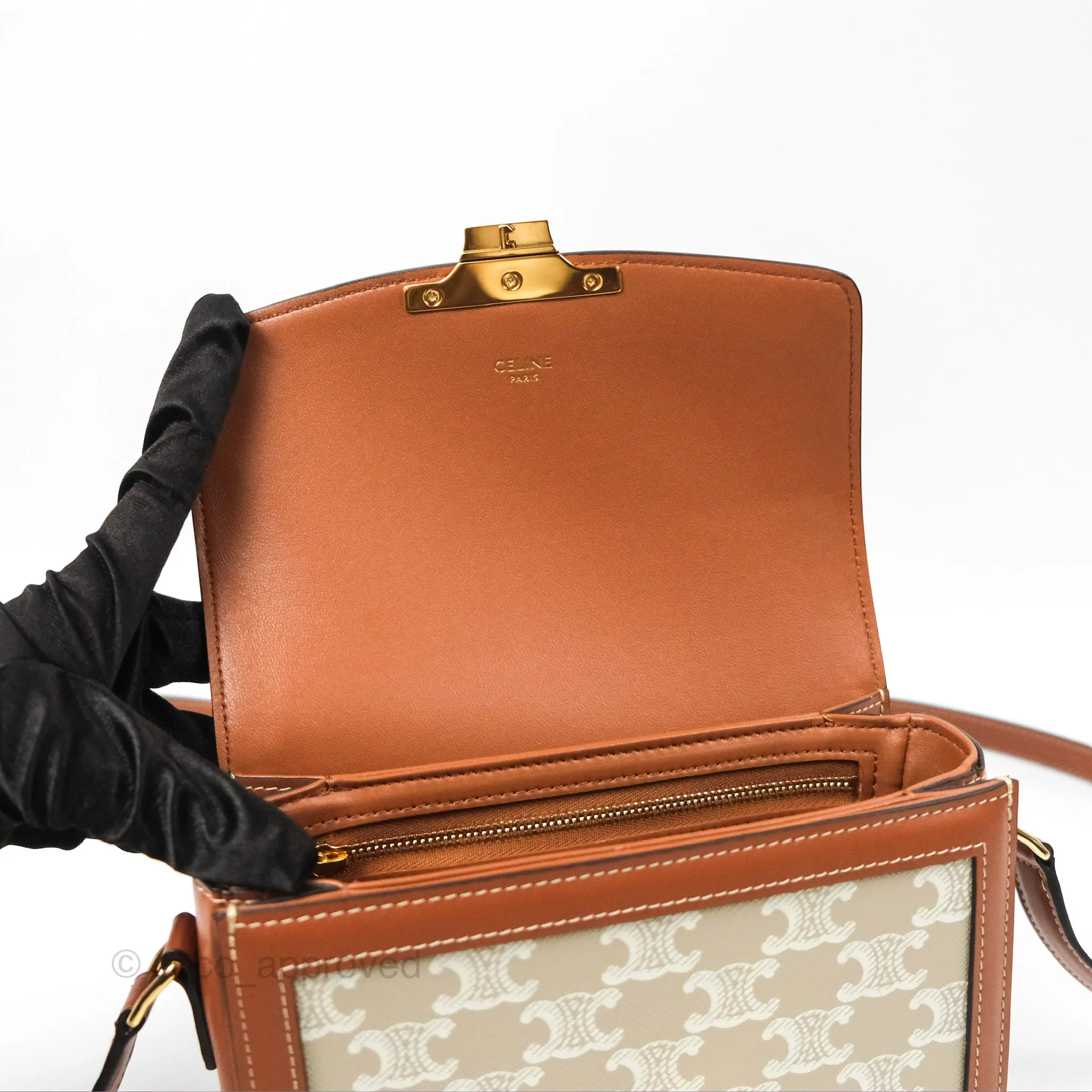 Celine Teen Triomphe Bag Triomphe Canvas Grege Calfskin