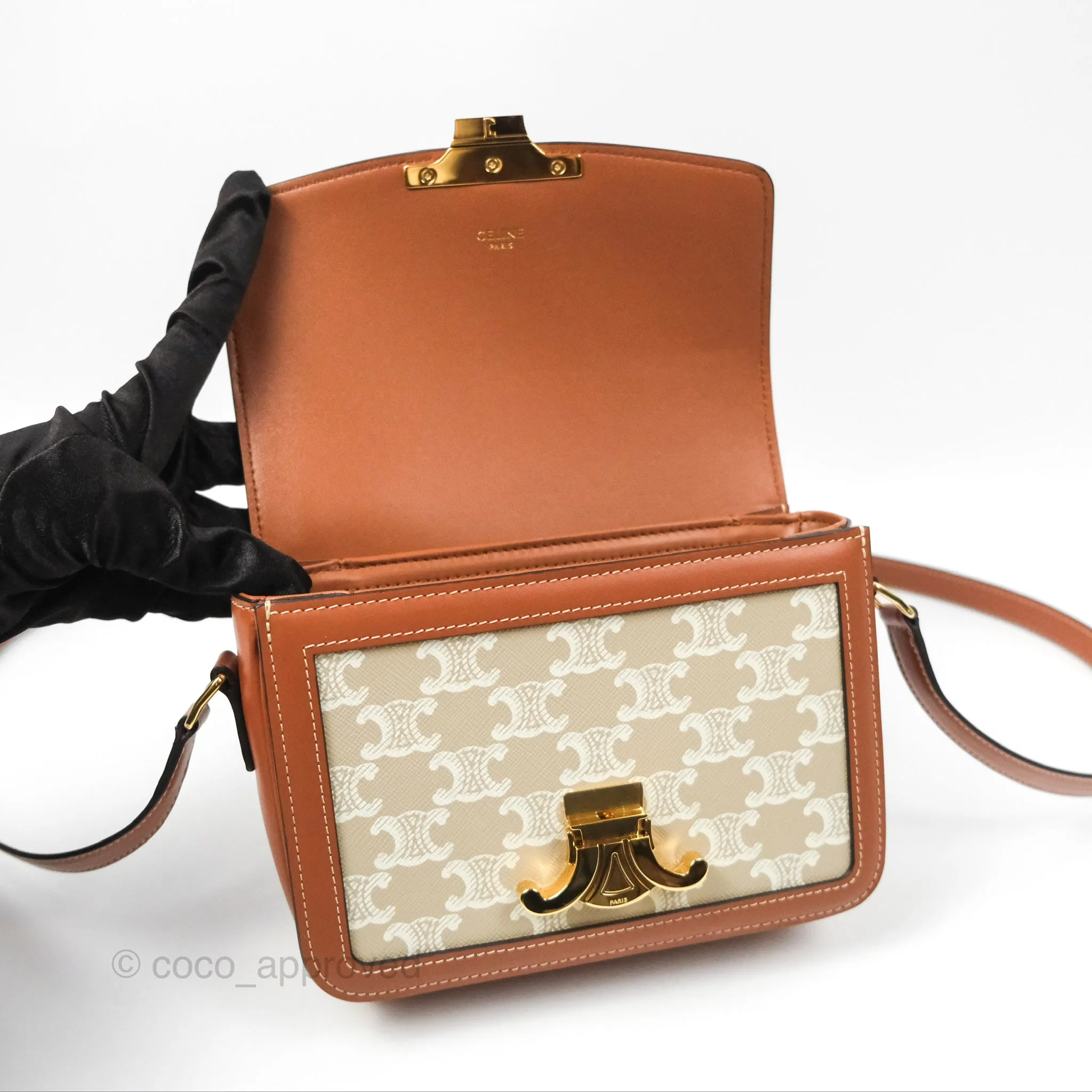 Celine Teen Triomphe Bag Triomphe Canvas Grege Calfskin