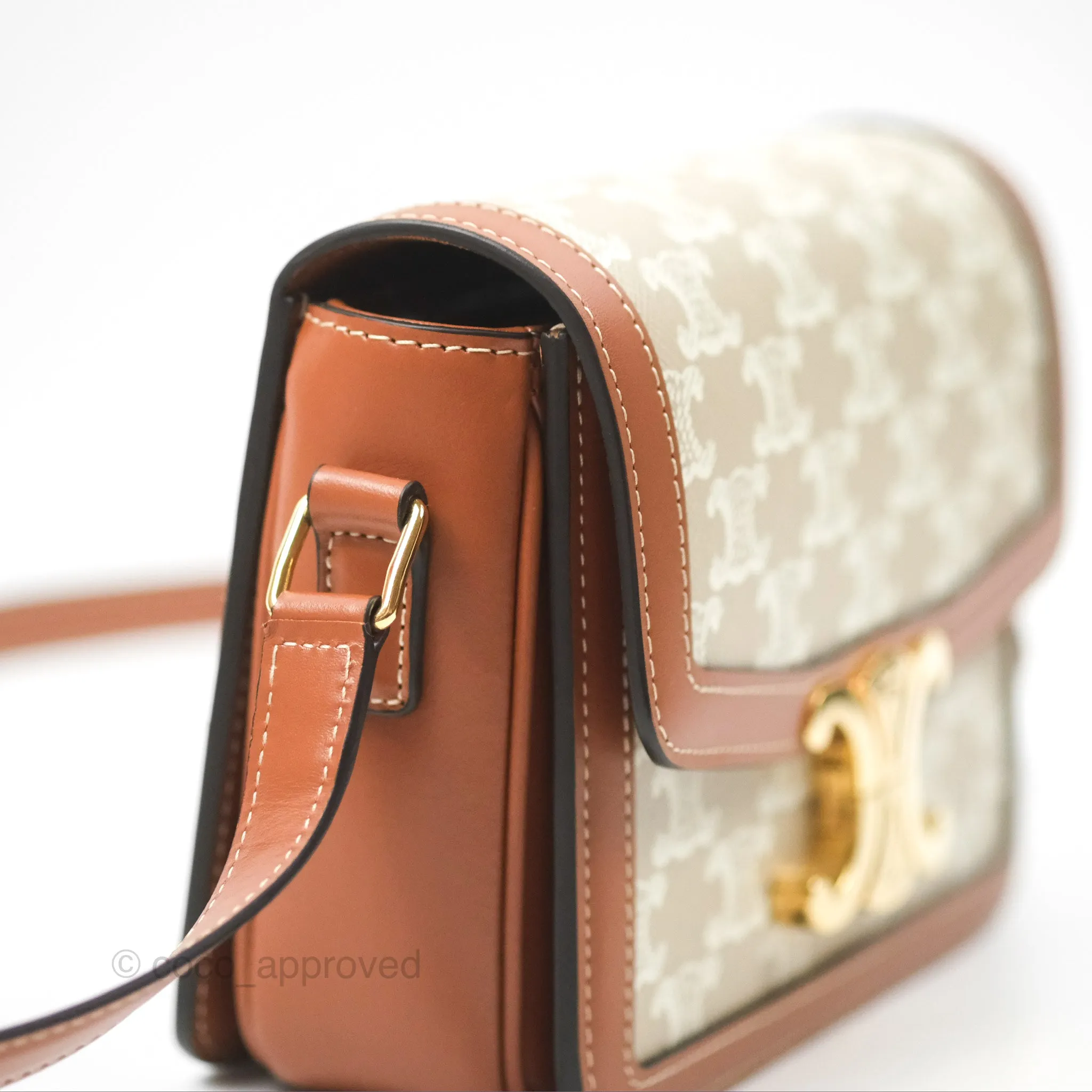Celine Teen Triomphe Bag Triomphe Canvas Grege Calfskin
