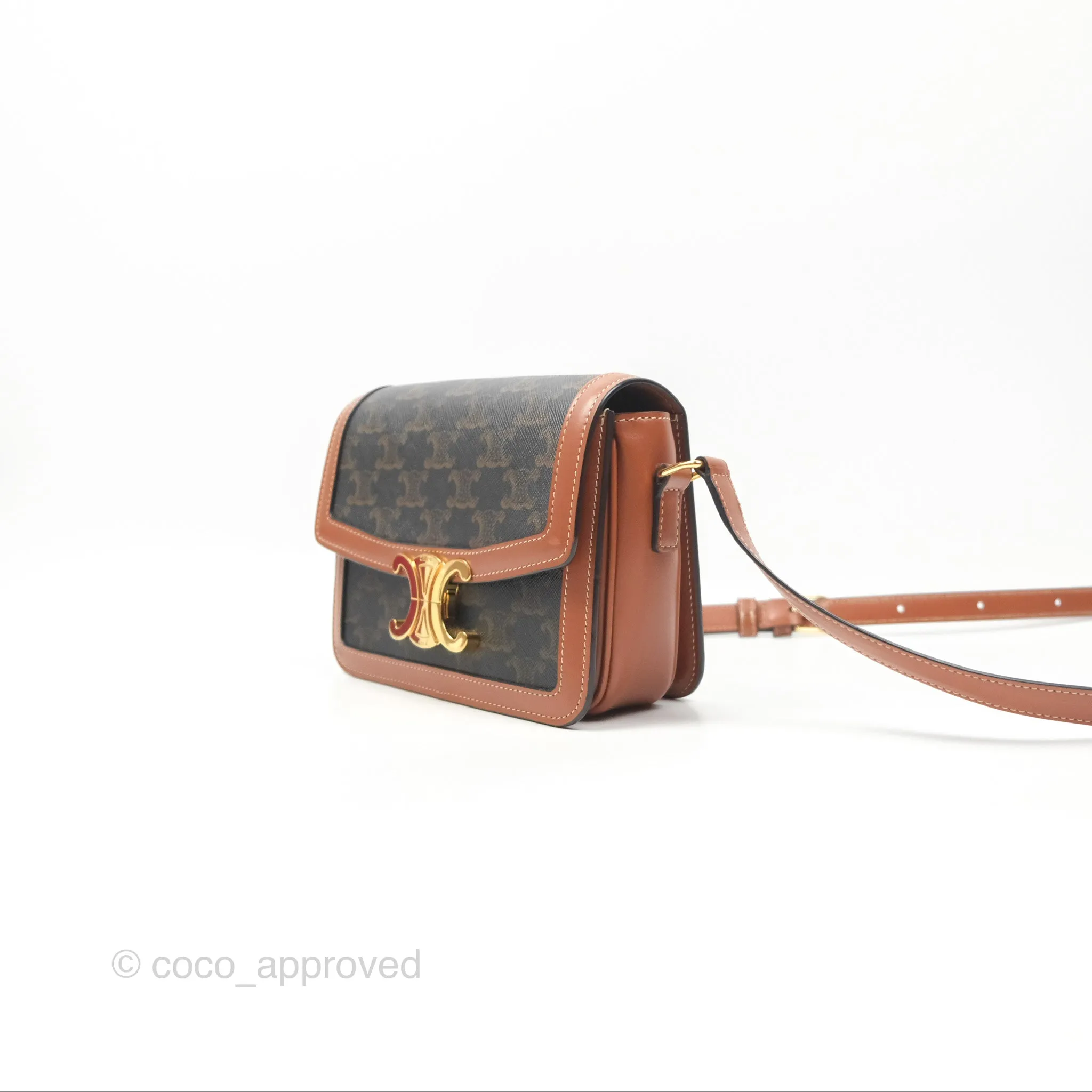Celine Teen Triomphe Bag Triomphe Canvas Tan Calfskin