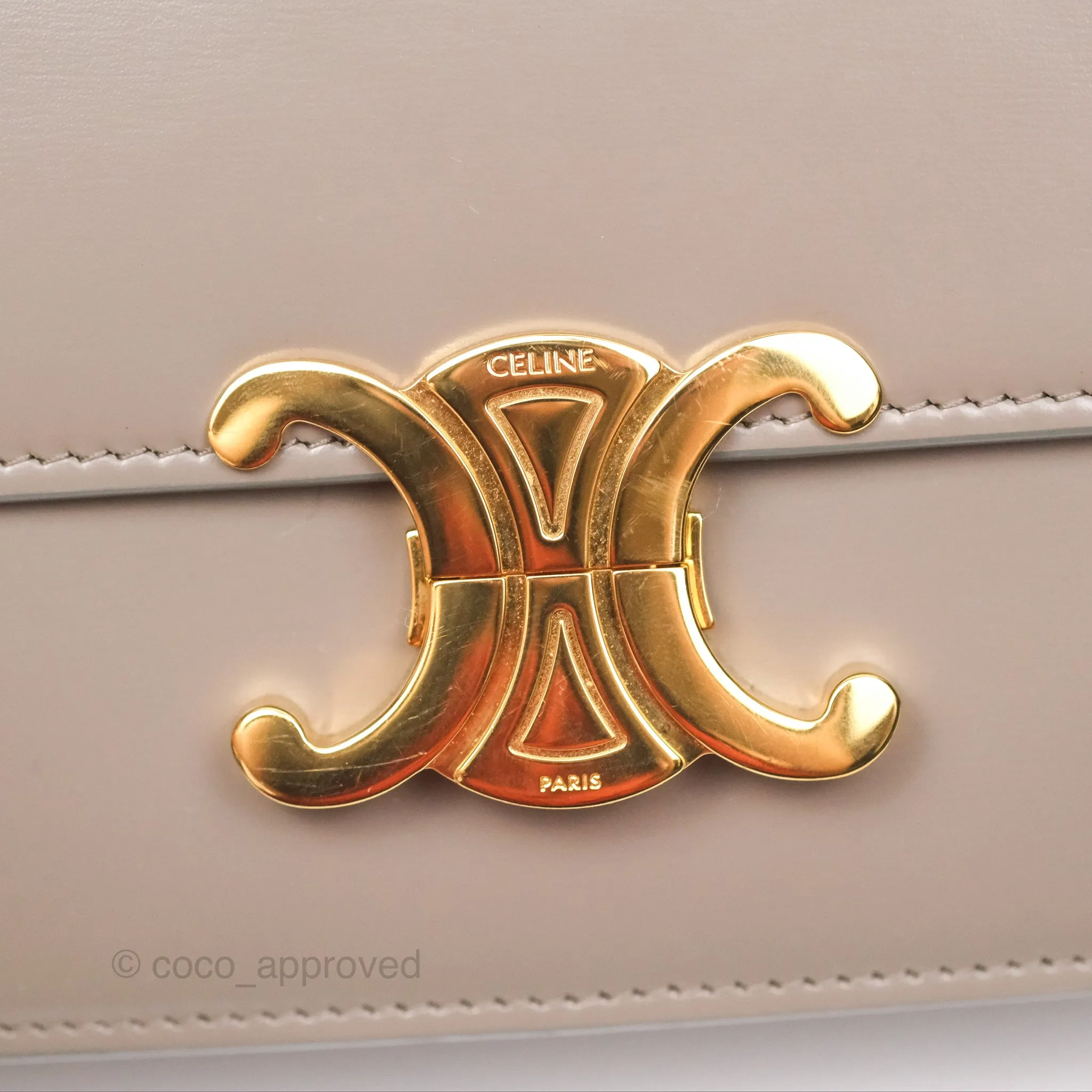 Celine Teen Triomphe Shiny Calfskin Pebble Gold Hardware