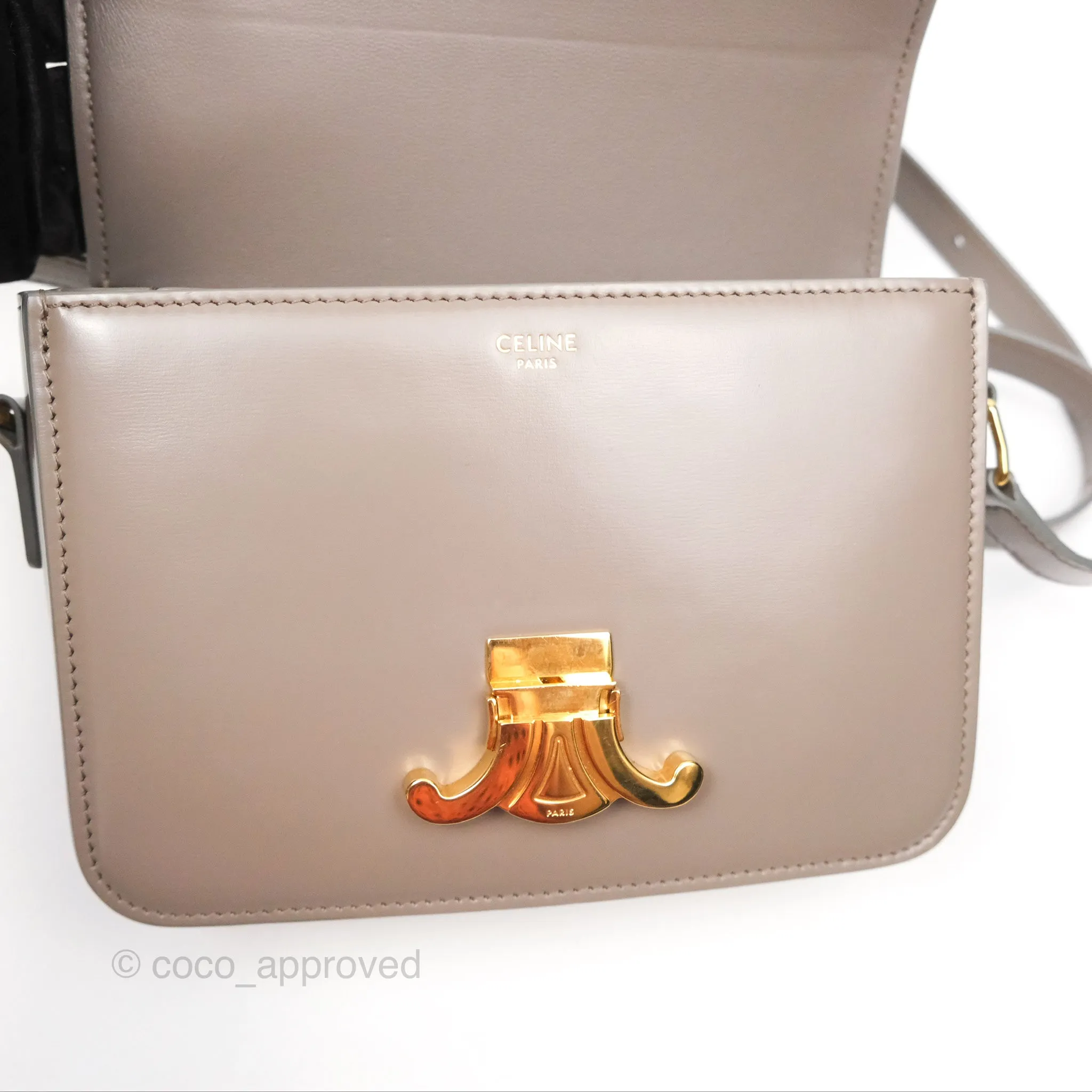 Celine Teen Triomphe Shiny Calfskin Pebble Gold Hardware