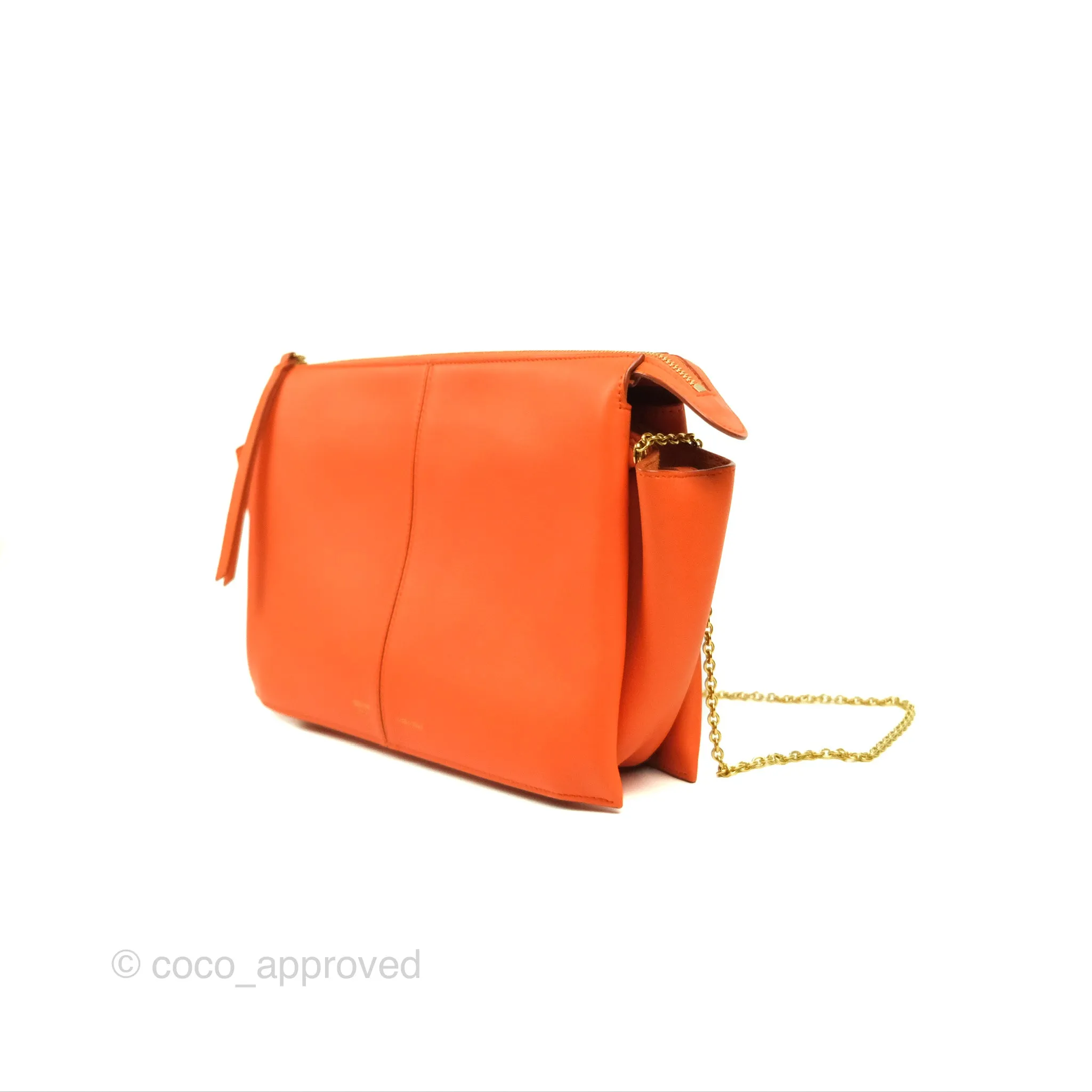 Celine Tri-Fold Clutch on Chain Orange Calfskin