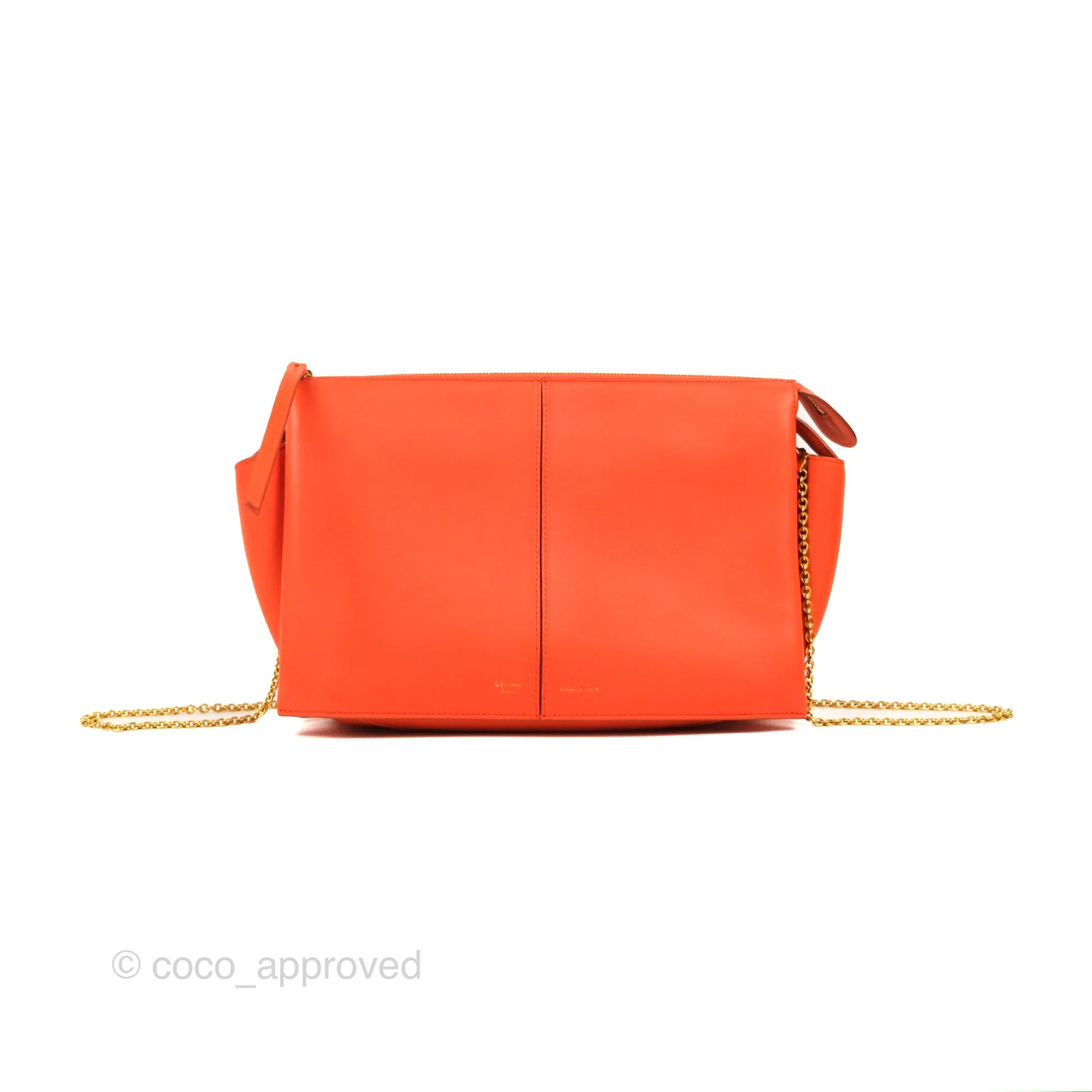 Celine Tri-Fold Clutch on Chain Orange Calfskin