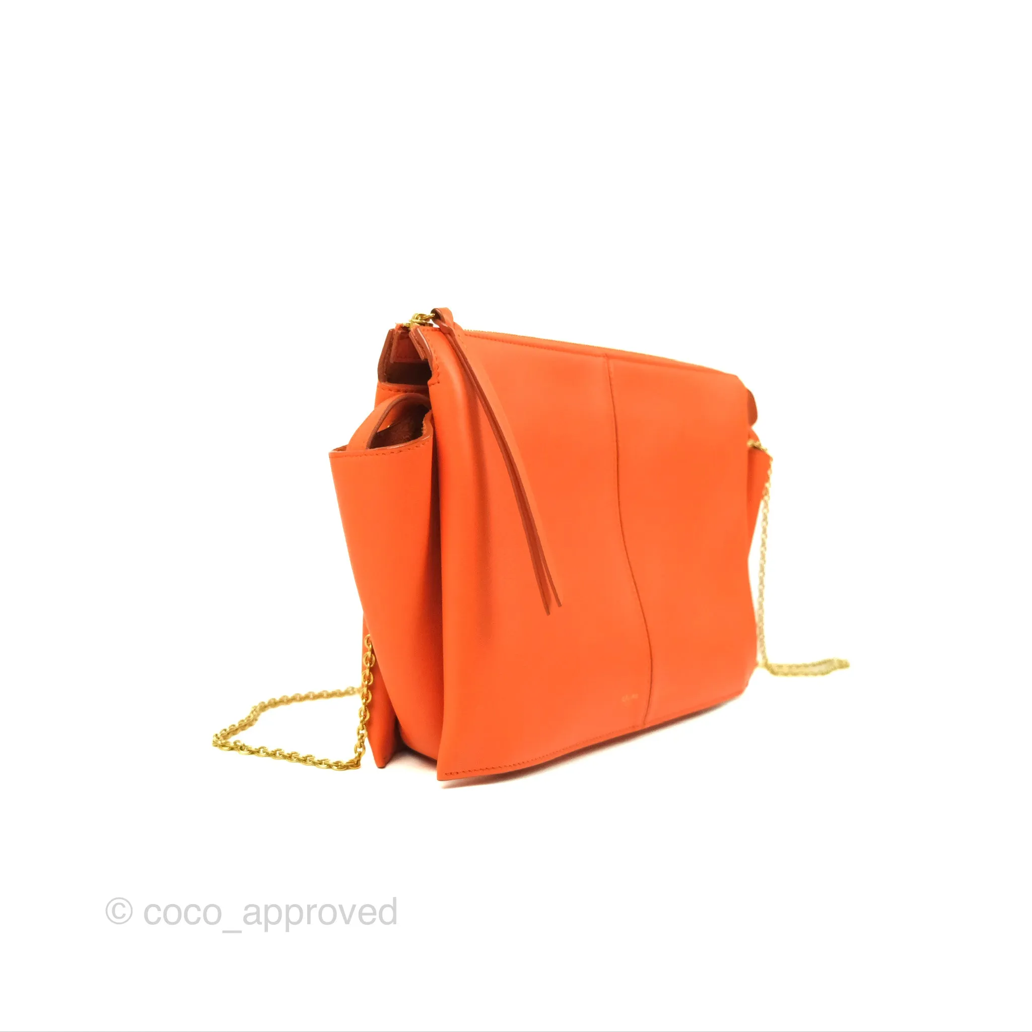 Celine Tri-Fold Clutch on Chain Orange Calfskin