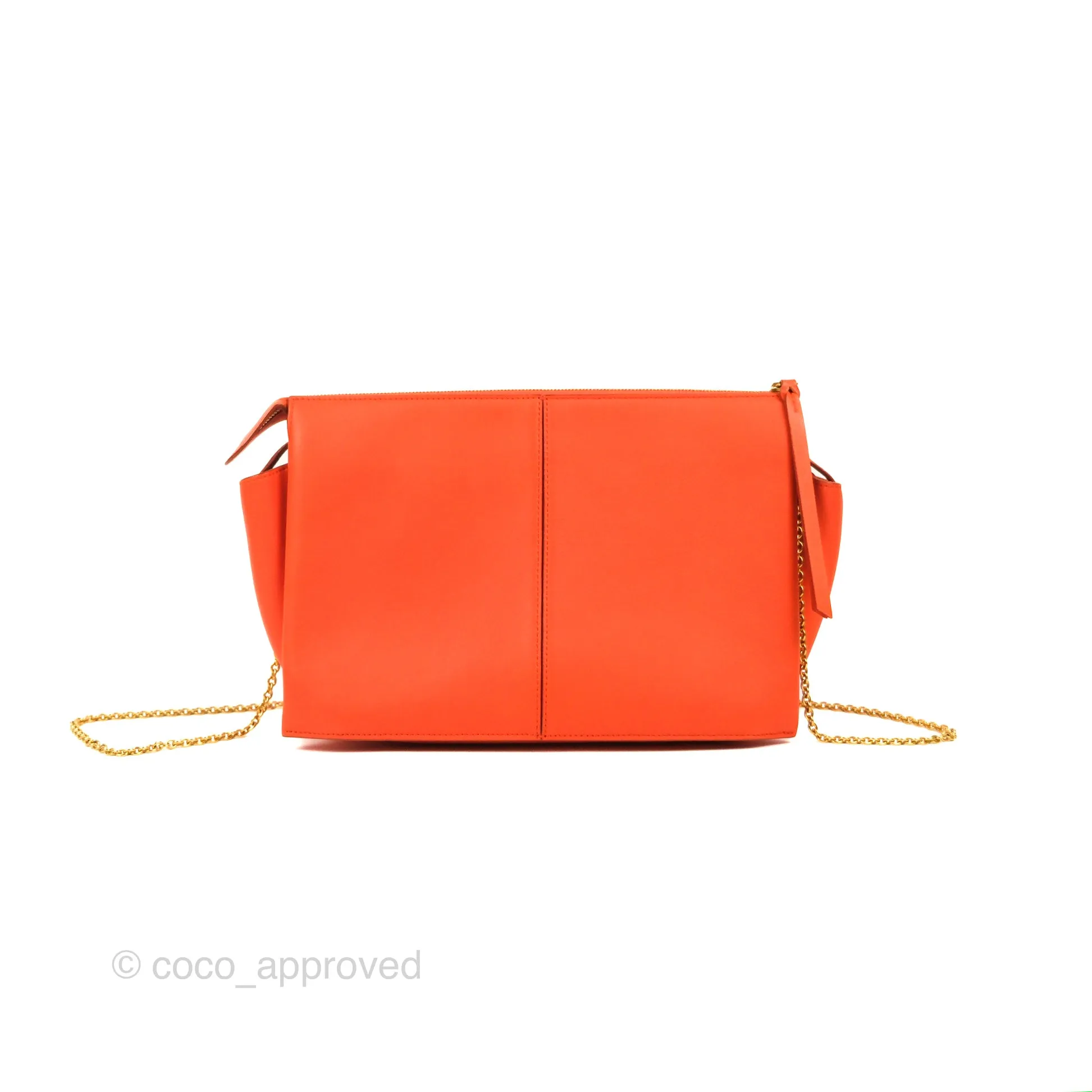 Celine Tri-Fold Clutch on Chain Orange Calfskin