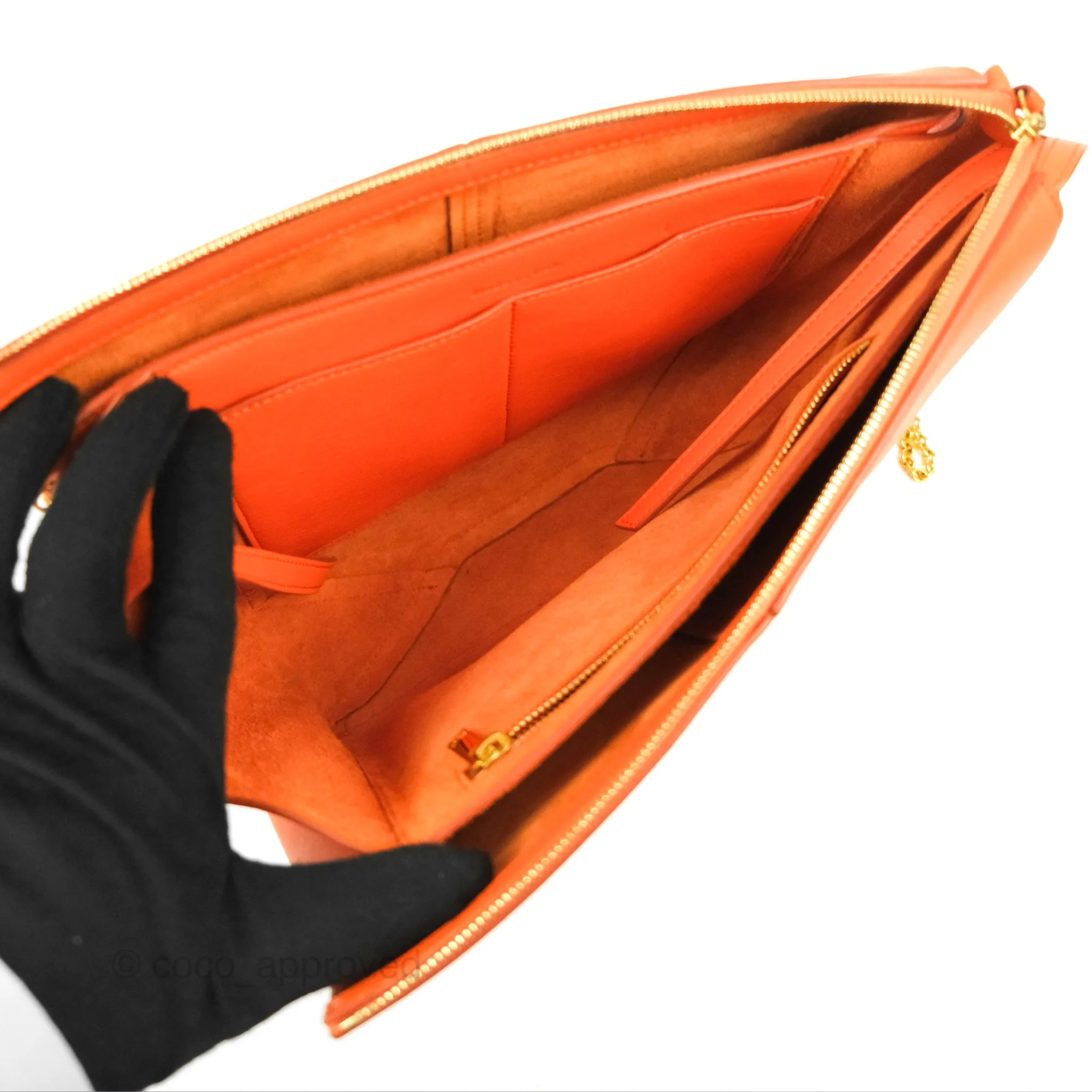 Celine Tri-Fold Clutch on Chain Orange Calfskin