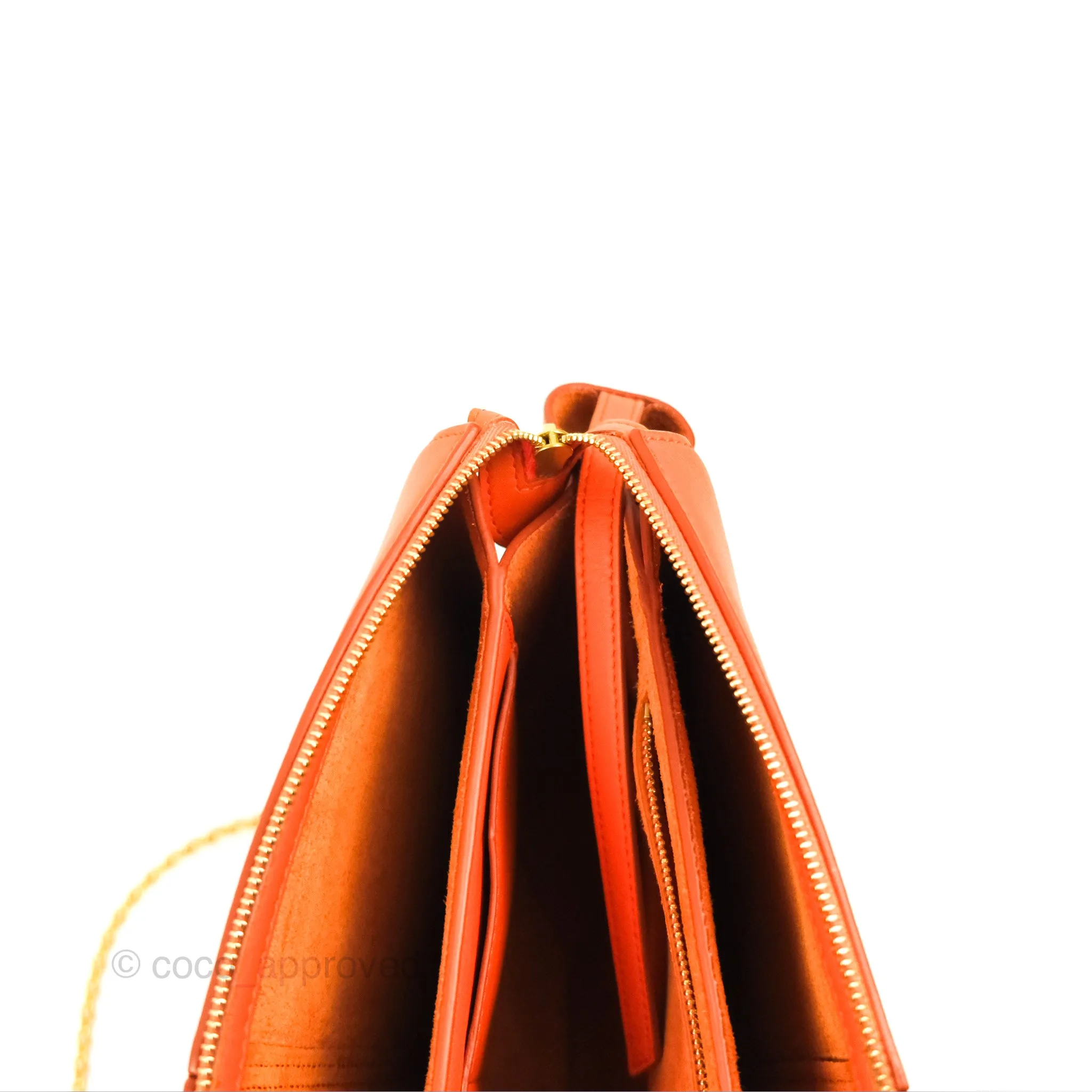 Celine Tri-Fold Clutch on Chain Orange Calfskin