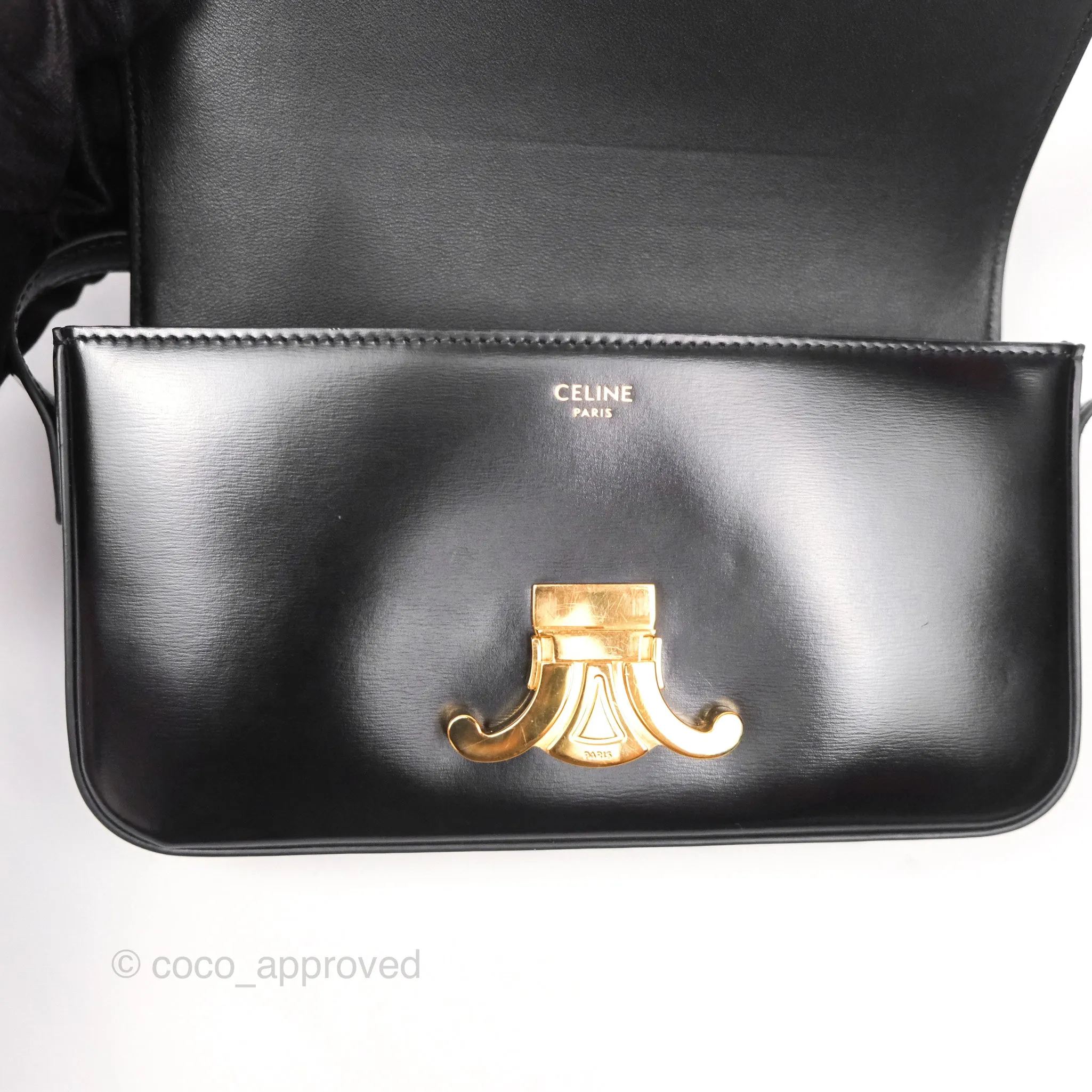 Celine Triomphe Shoulder Bag Black Calfskin