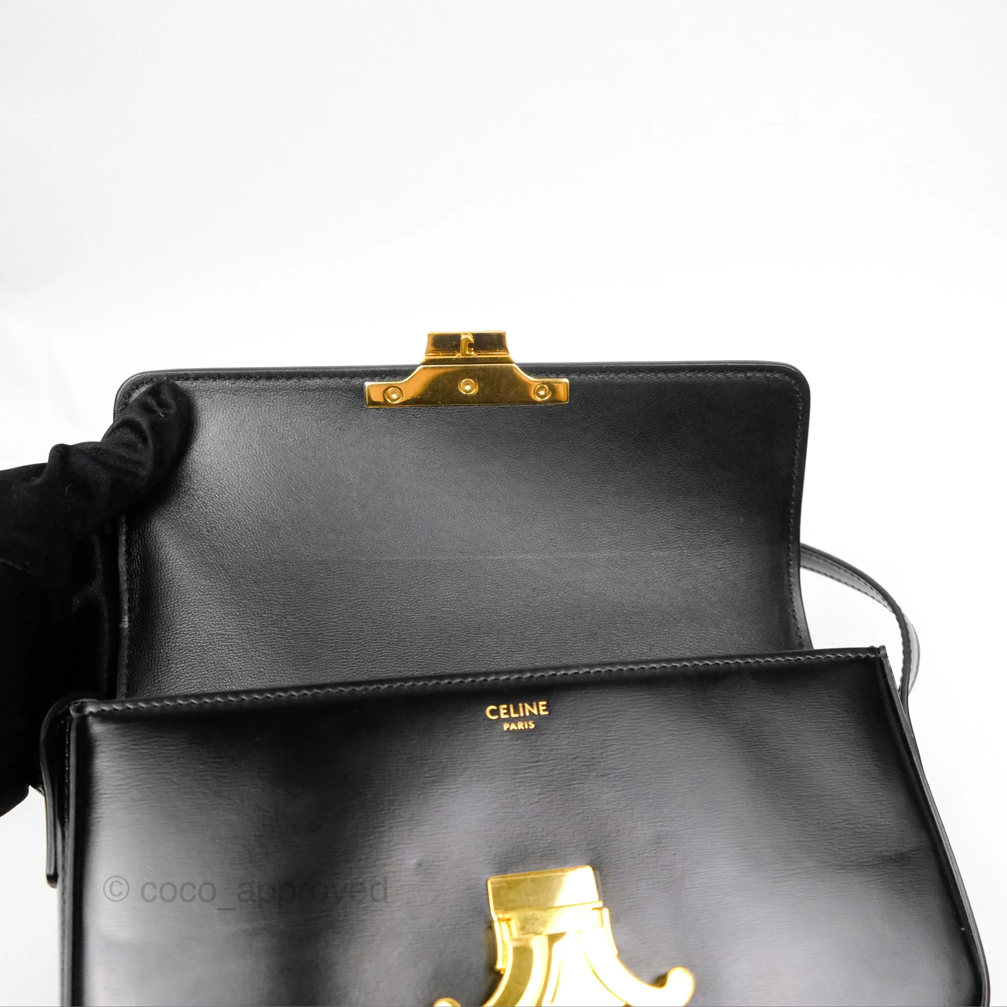 Celine Triomphe Shoulder Bag Black Calfskin