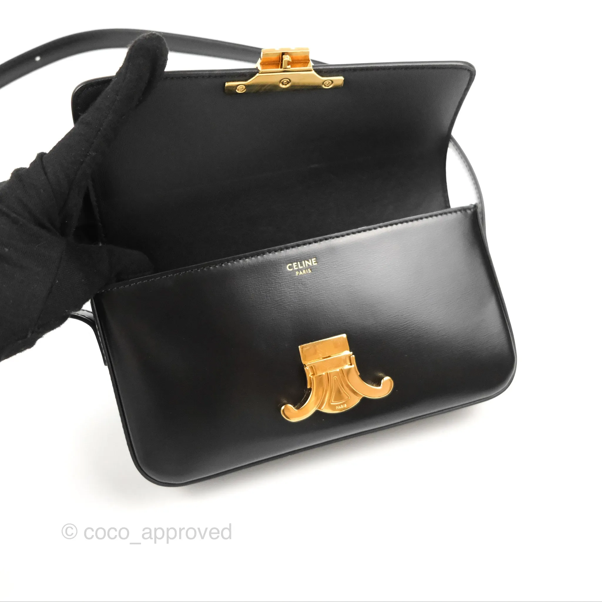 Celine Triomphe Shoulder Bag Black Calfskin