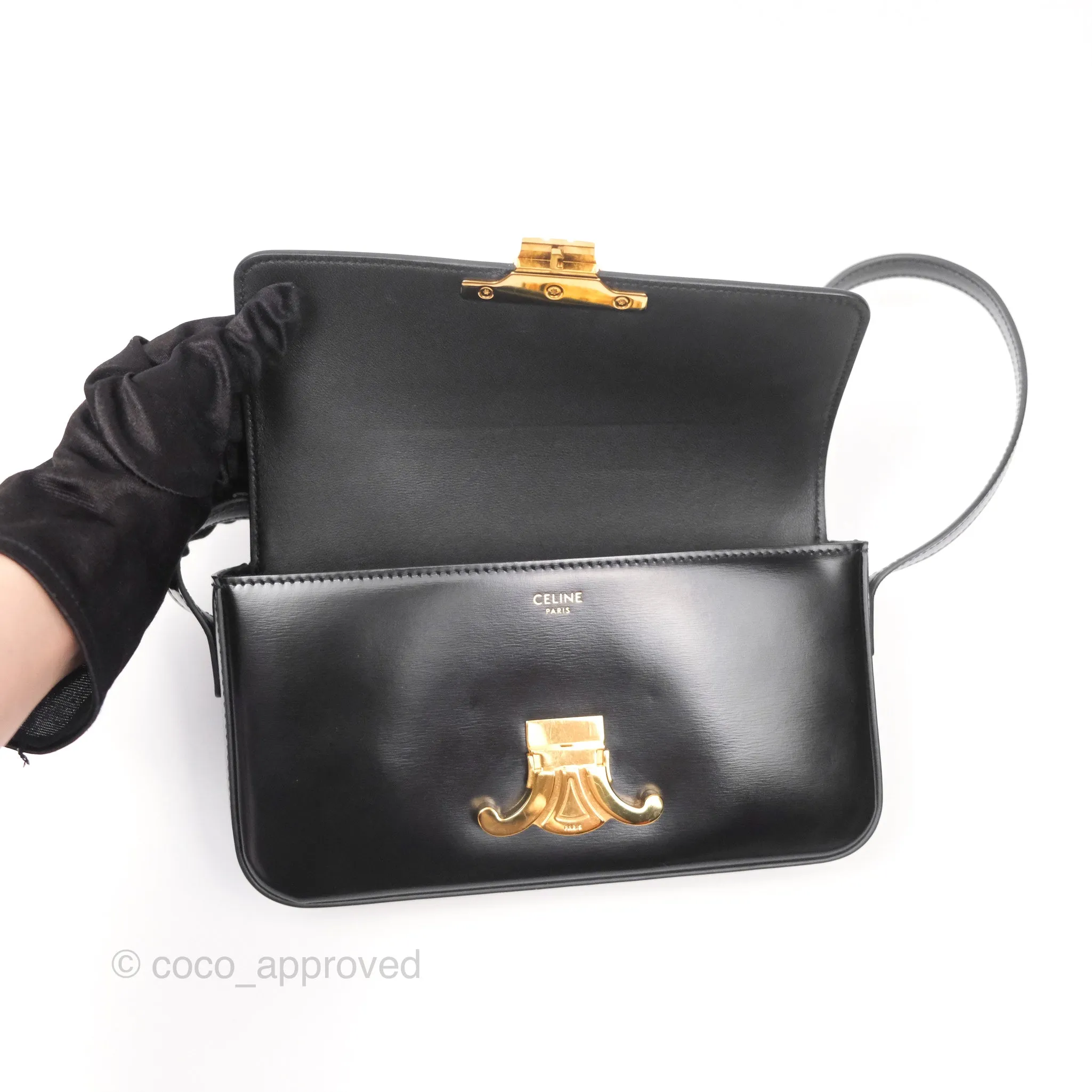 Celine Triomphe Shoulder Bag Black Calfskin