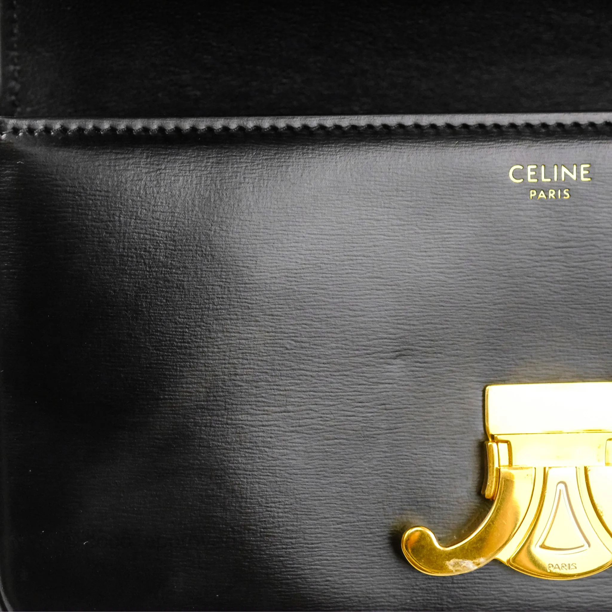 Celine Triomphe Shoulder Bag Black Calfskin