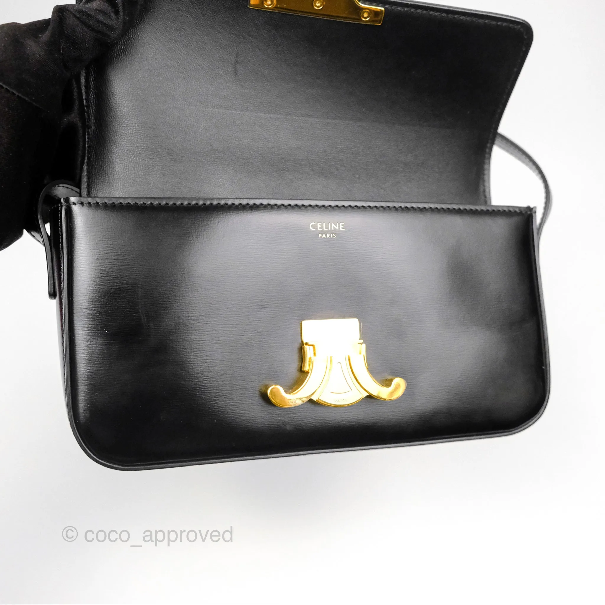Celine Triomphe Shoulder Bag Black Calfskin