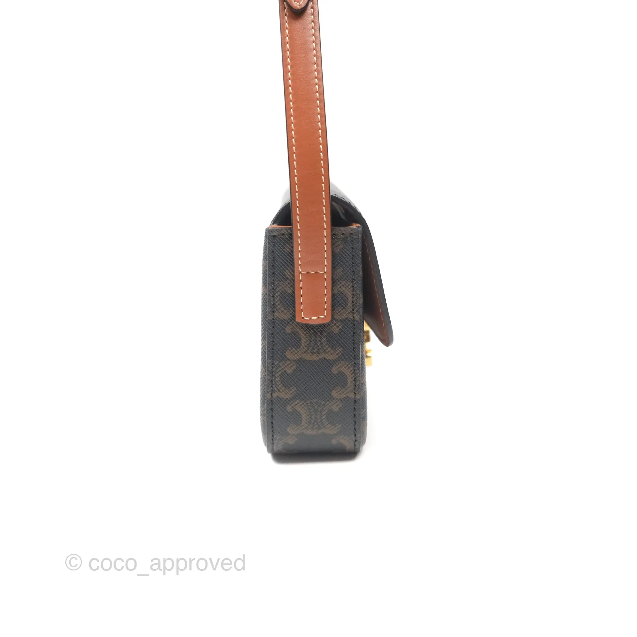 Celine Triomphe Shoulder Bag Tan Calfskin Triomphe Canvas