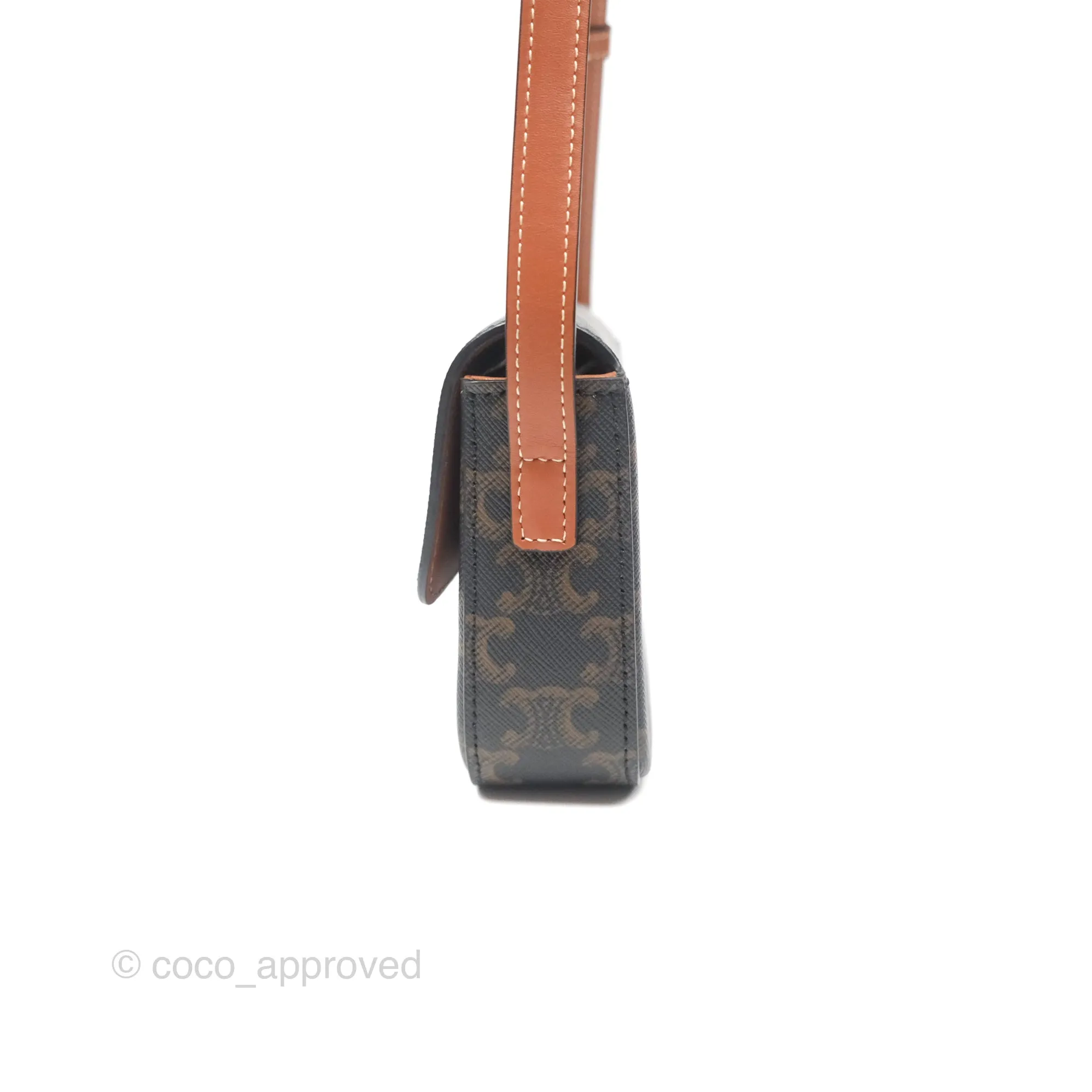Celine Triomphe Shoulder Bag Tan Calfskin Triomphe Canvas