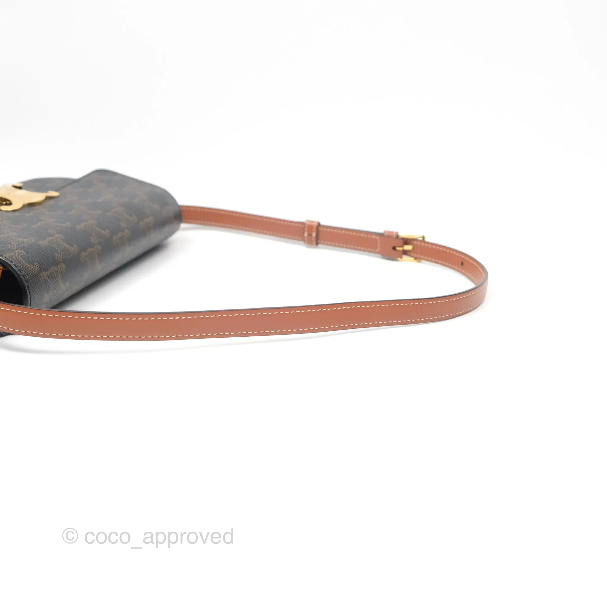 Celine Triomphe Shoulder Bag Tan Calfskin Triomphe Canvas