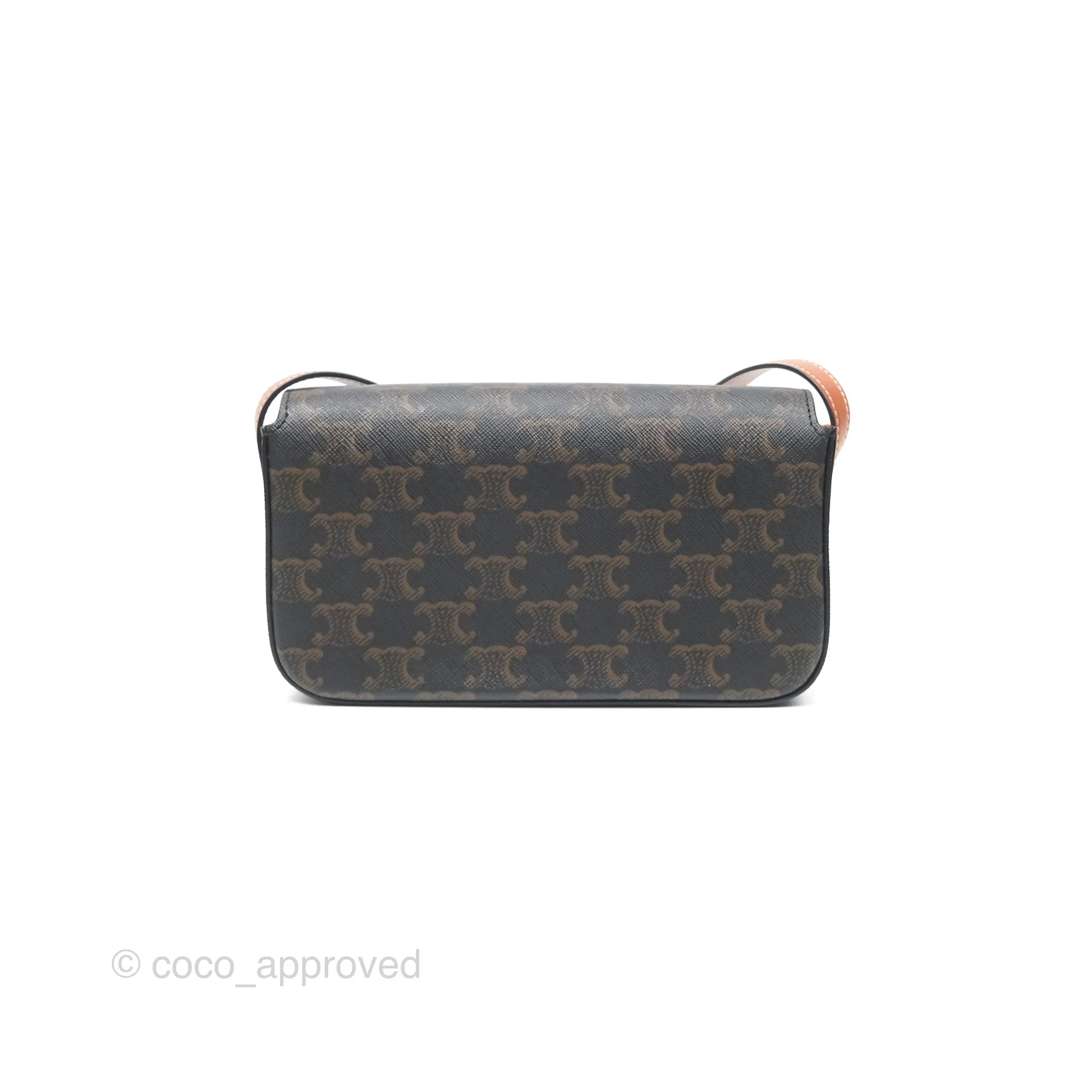 Celine Triomphe Shoulder Bag Tan Calfskin Triomphe Canvas