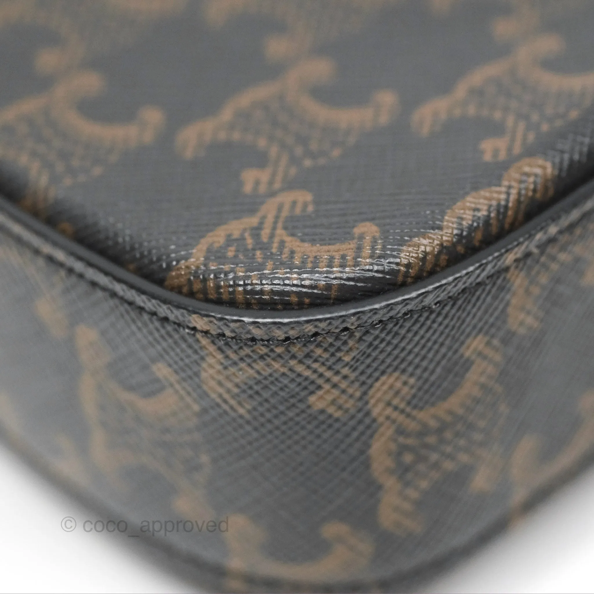 Celine Triomphe Shoulder Bag Tan Calfskin Triomphe Canvas