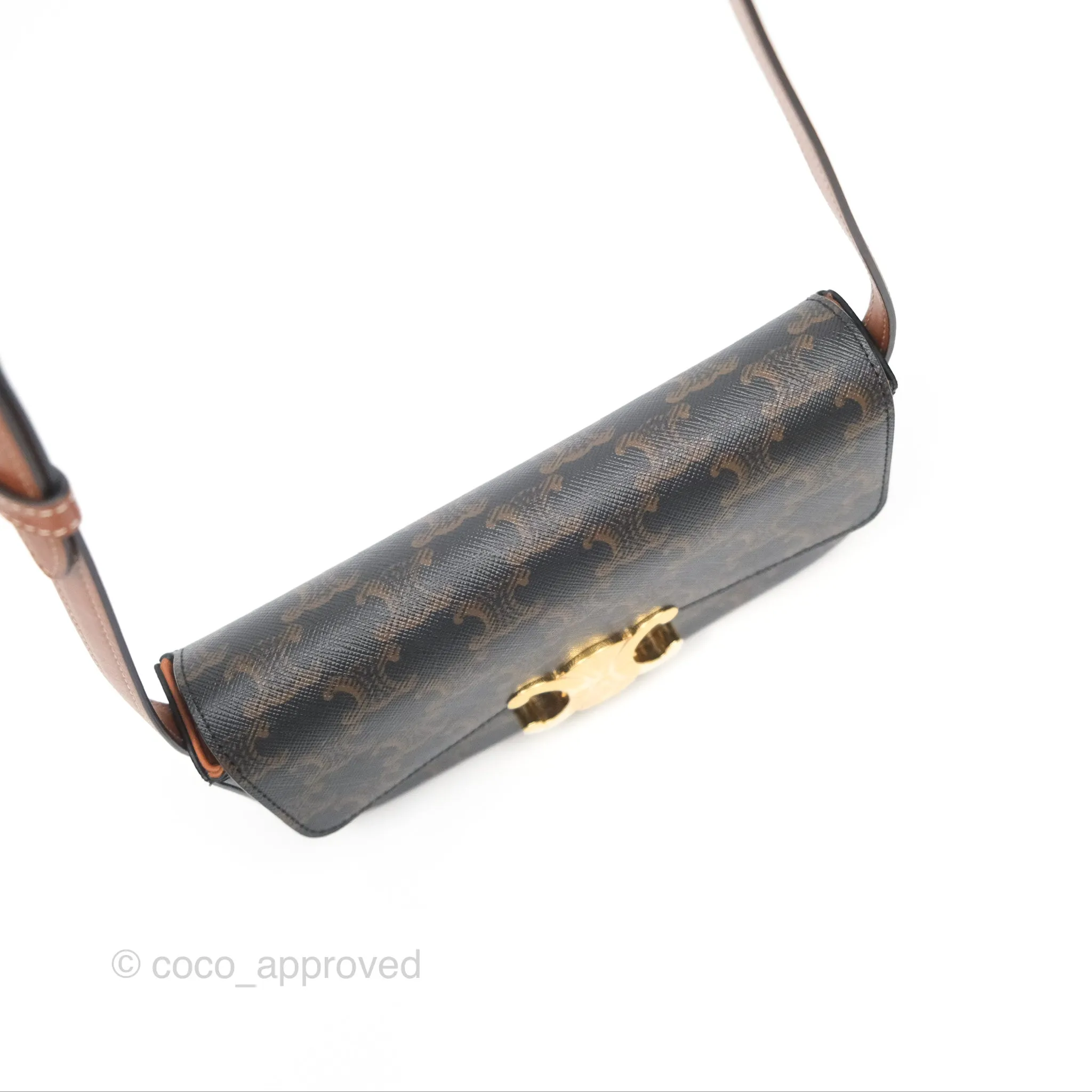 Celine Triomphe Shoulder Bag Tan Calfskin Triomphe Canvas