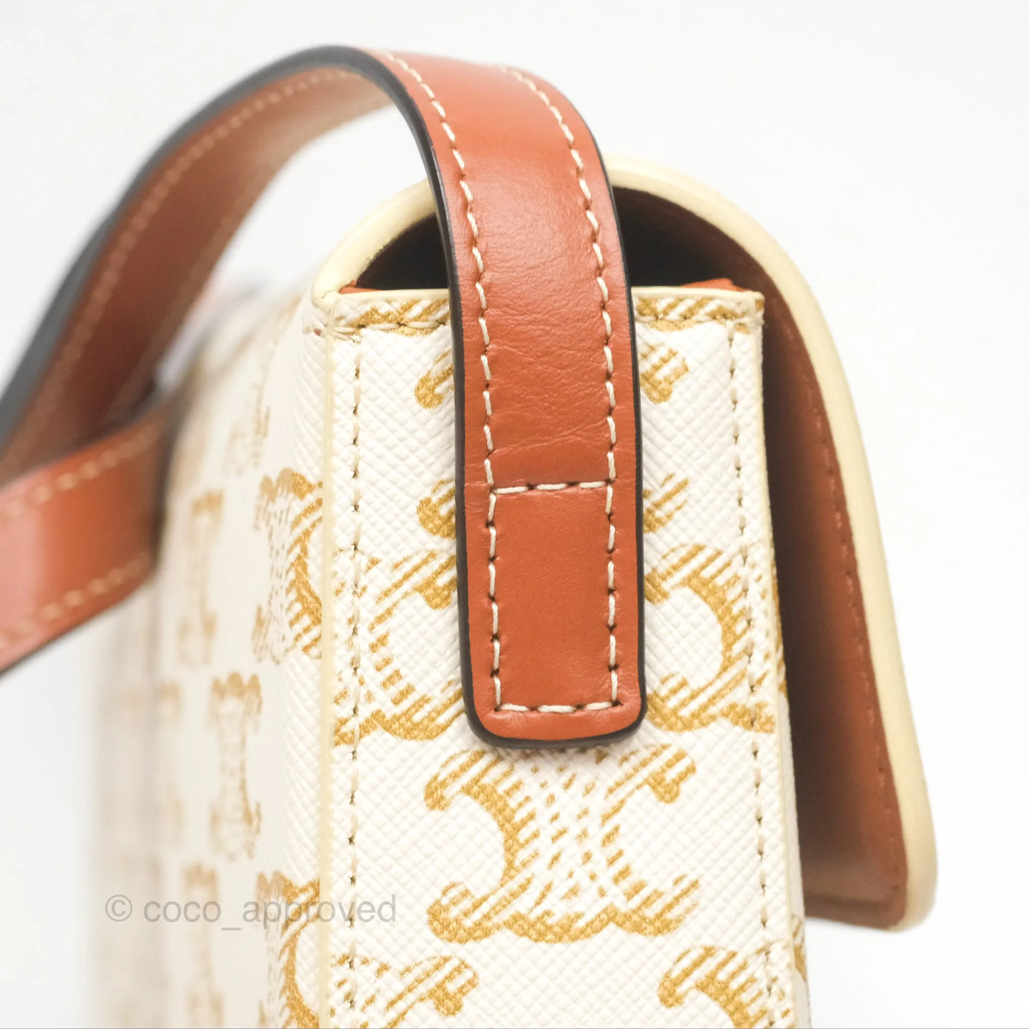 Celine Triomphe Shoulder Bag White Calfskin Triomphe Canvas
