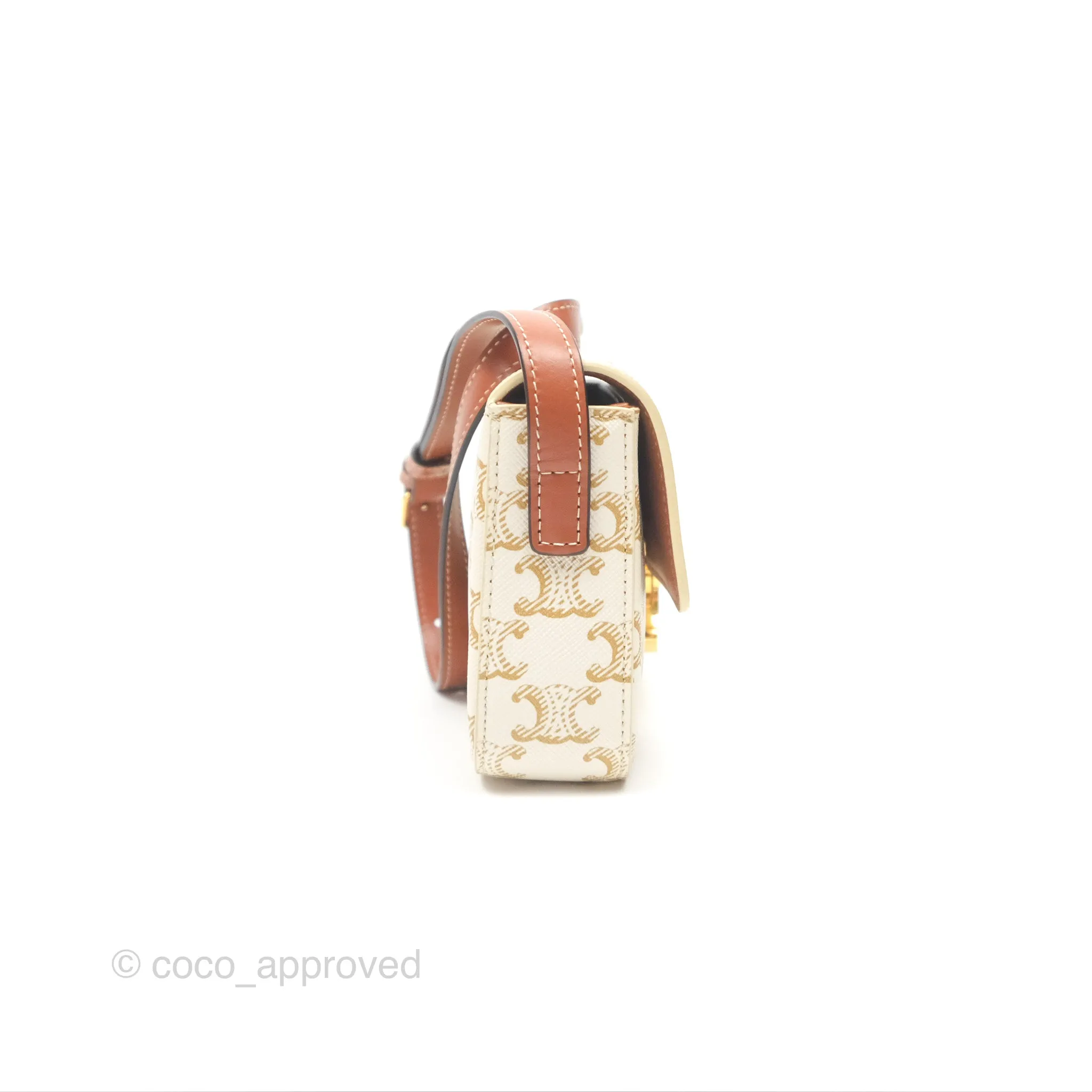 Celine Triomphe Shoulder Bag White Calfskin Triomphe Canvas