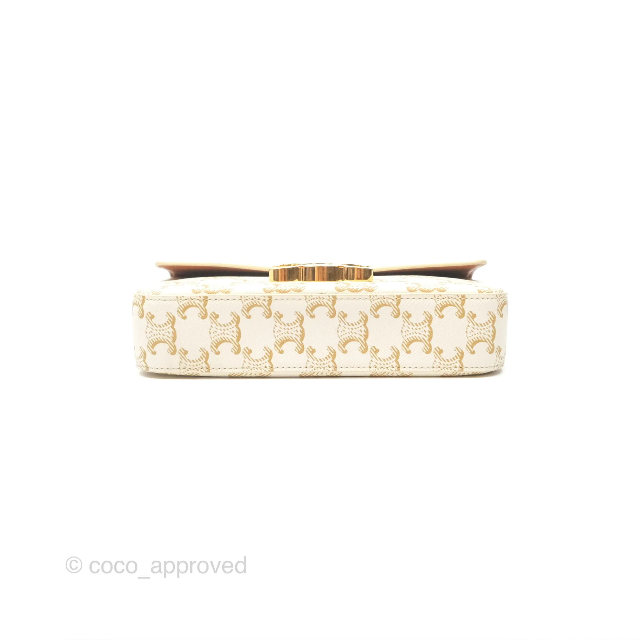 Celine Triomphe Shoulder Bag White Calfskin Triomphe Canvas