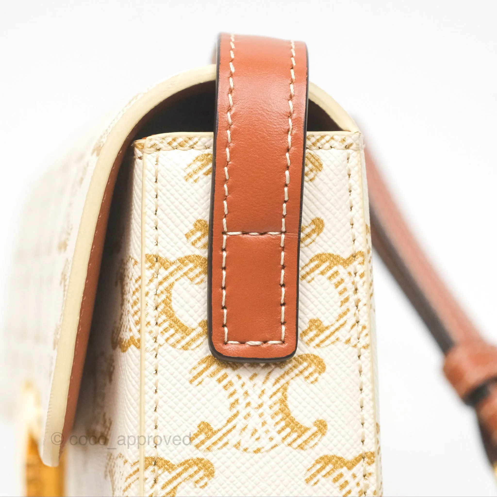 Celine Triomphe Shoulder Bag White Calfskin Triomphe Canvas