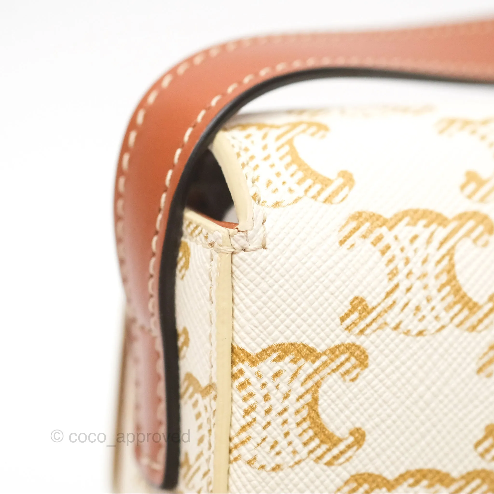 Celine Triomphe Shoulder Bag White Calfskin Triomphe Canvas