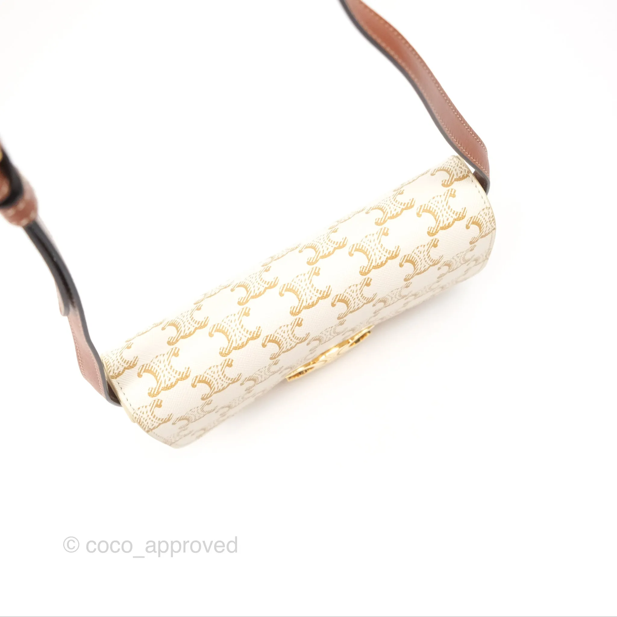 Celine Triomphe Shoulder Bag White Calfskin Triomphe Canvas