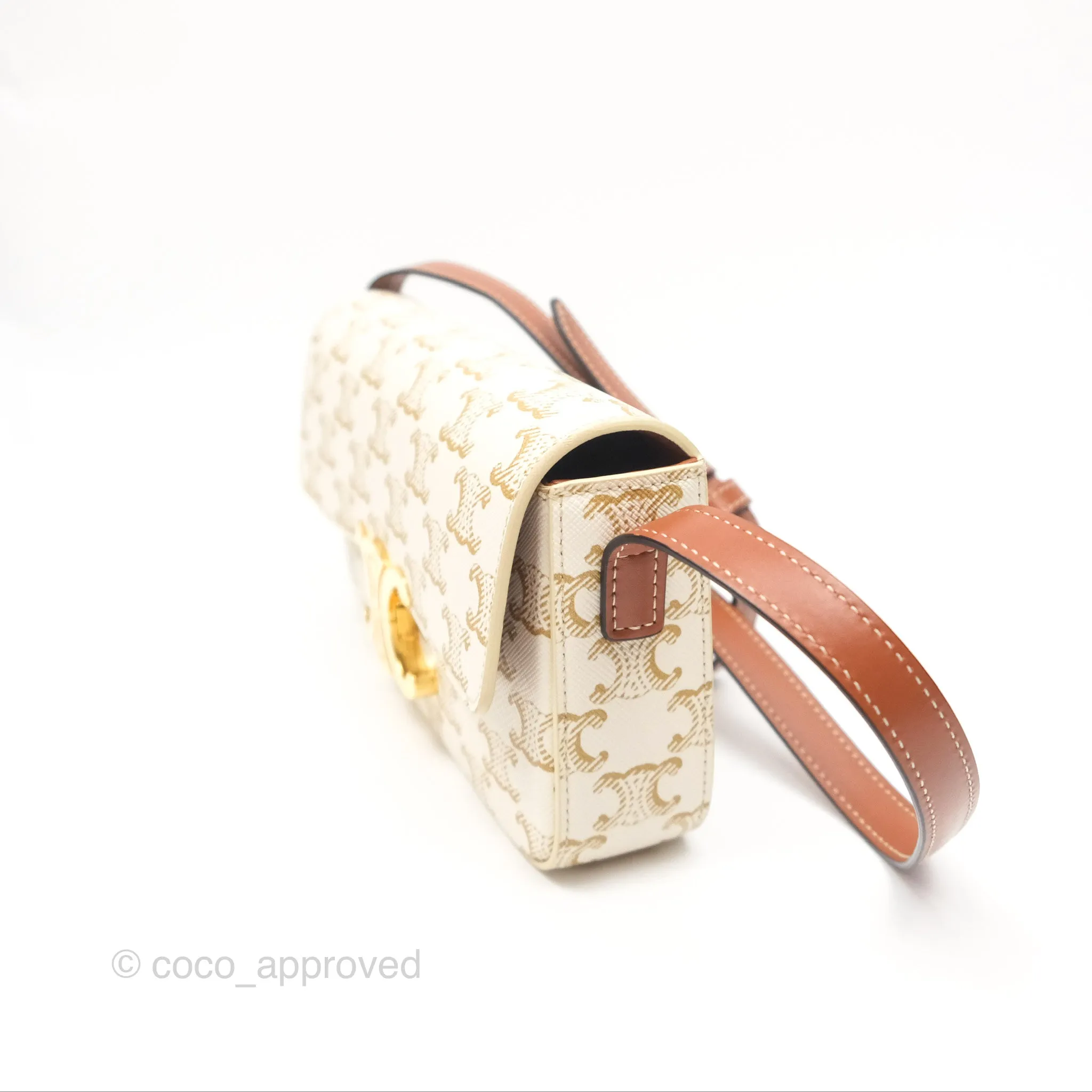 Celine Triomphe Shoulder Bag White Calfskin Triomphe Canvas