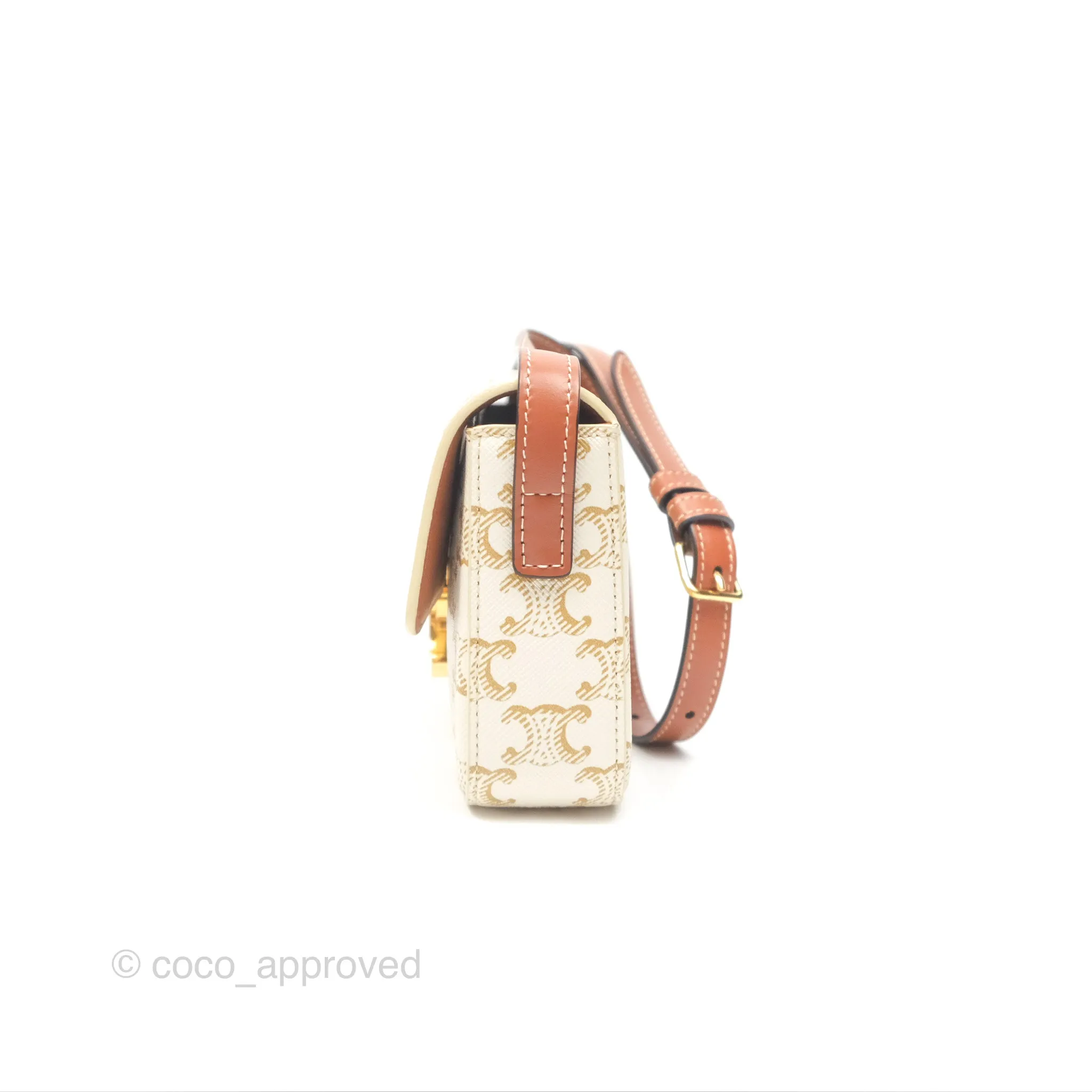 Celine Triomphe Shoulder Bag White Calfskin Triomphe Canvas