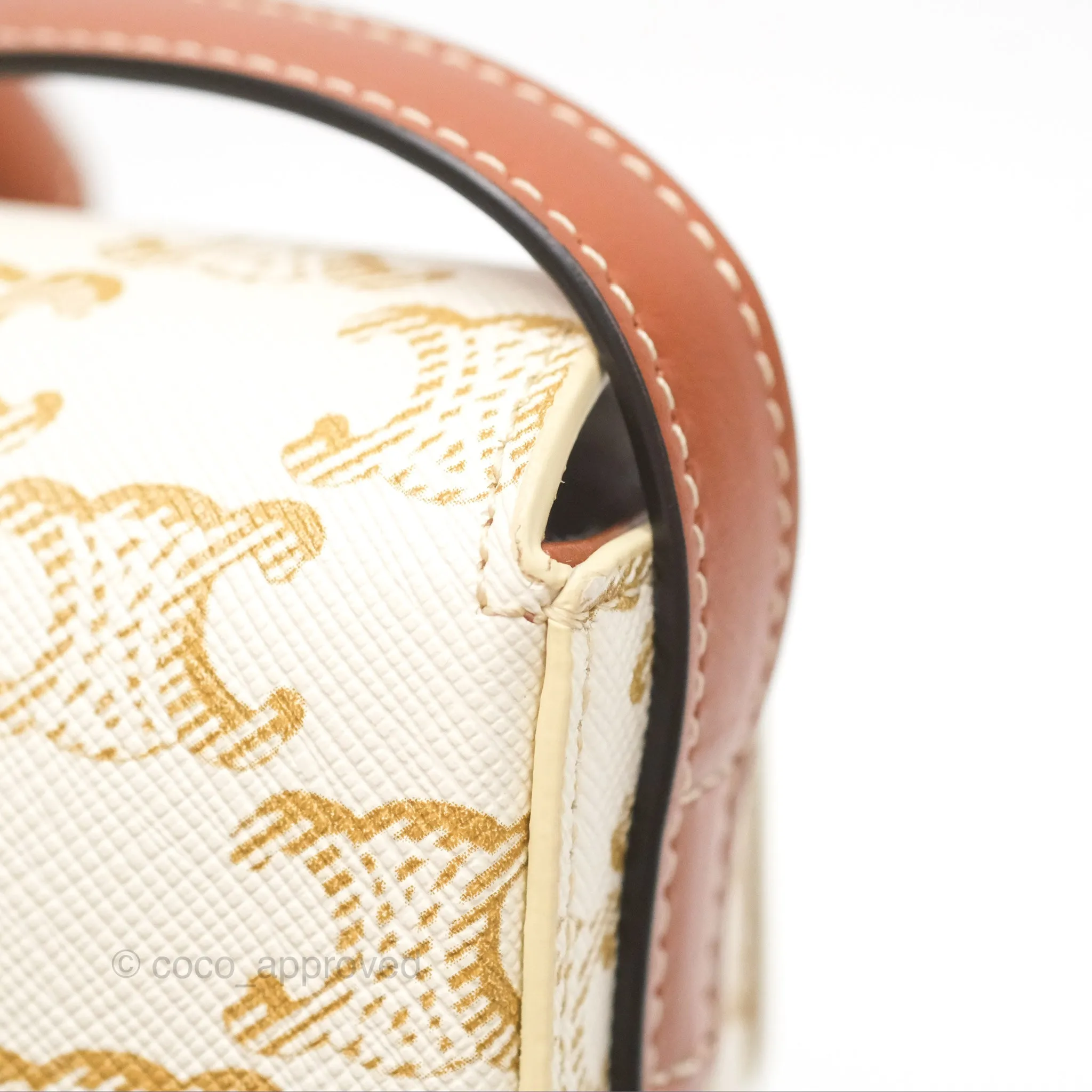 Celine Triomphe Shoulder Bag White Calfskin Triomphe Canvas