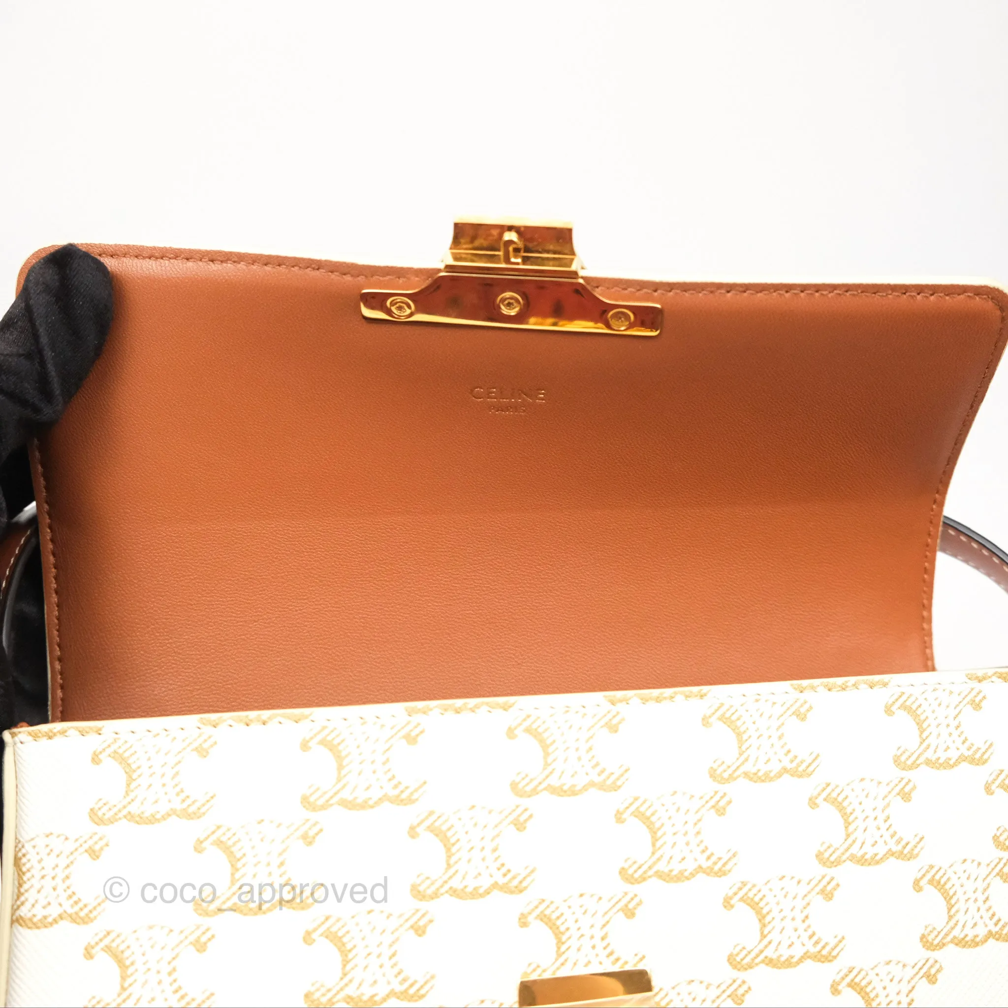 Celine Triomphe Shoulder Bag White Calfskin Triomphe Canvas