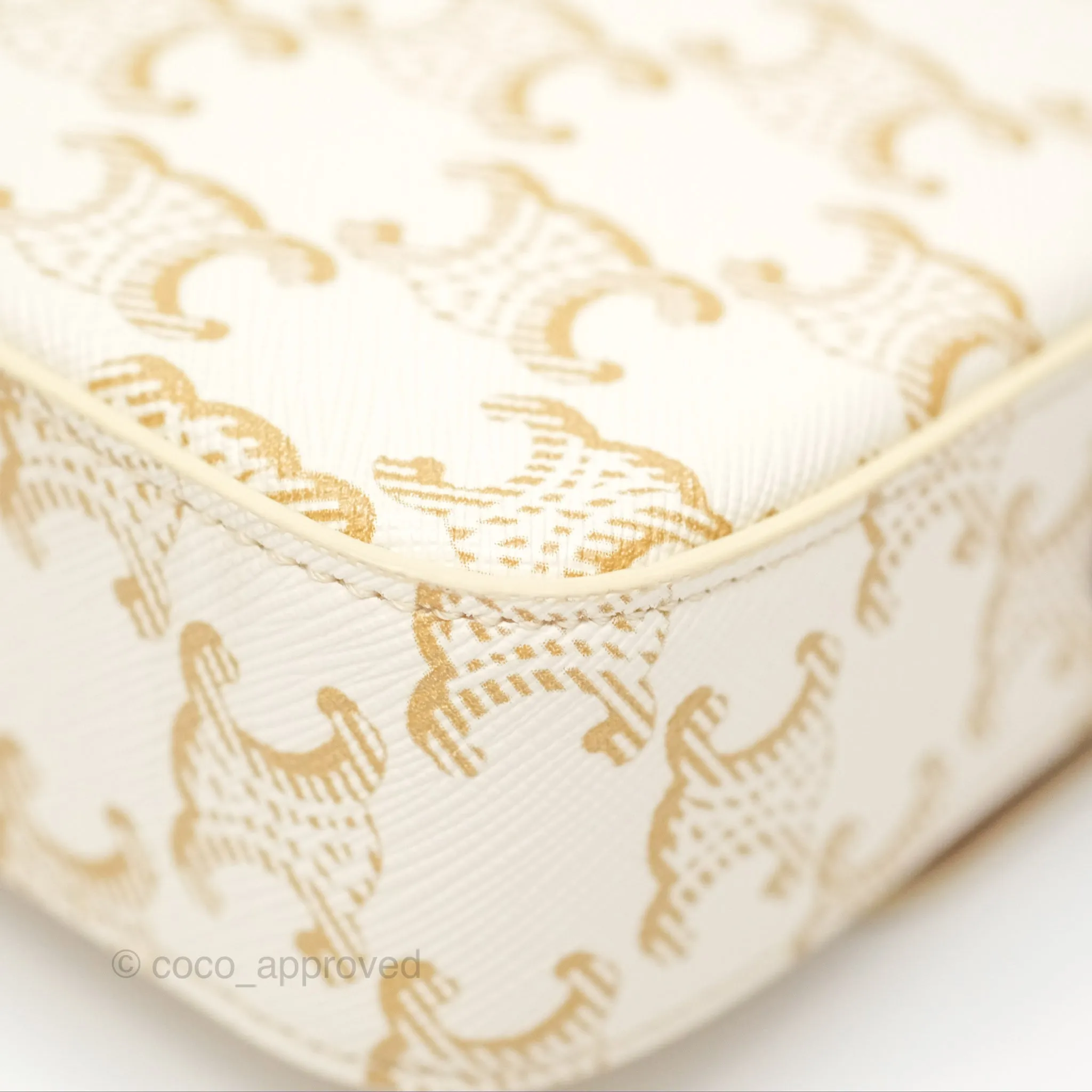 Celine Triomphe Shoulder Bag White Calfskin Triomphe Canvas