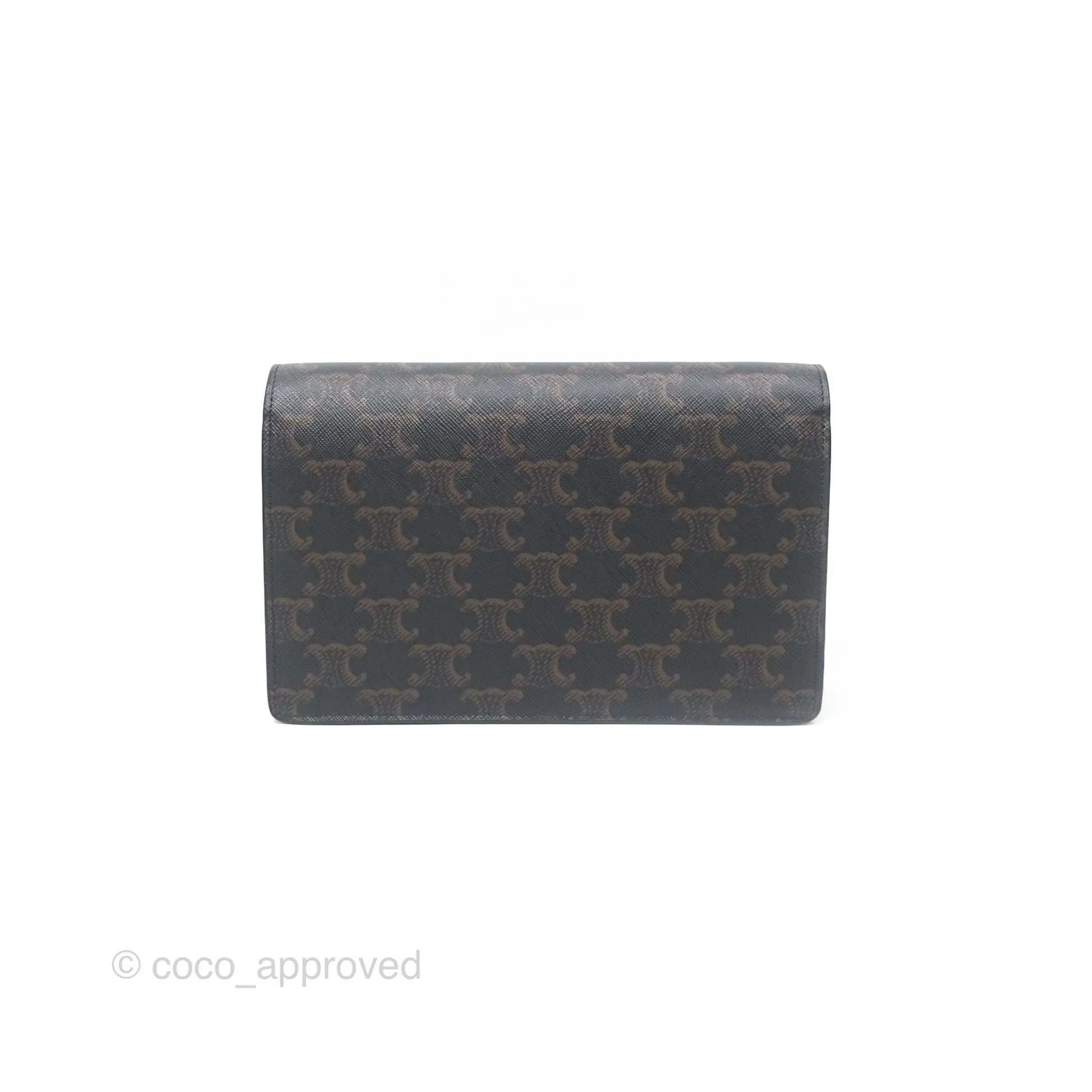 Celine Wallet On Strap Triomphe Canvas Tan Lambskin