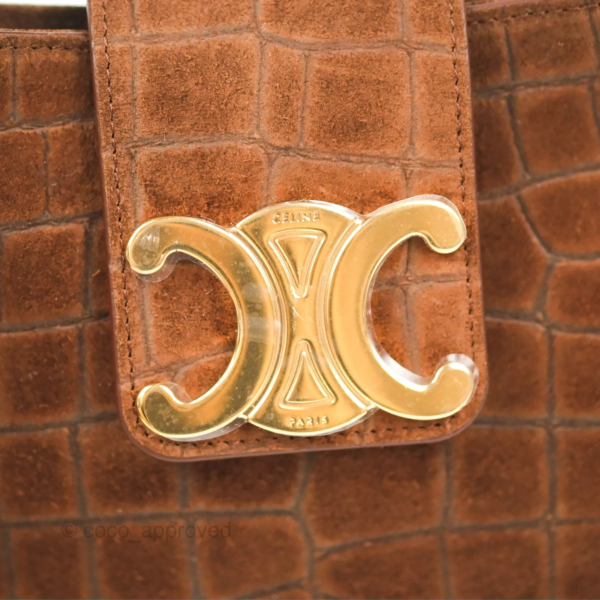 Celine Wiltern Clutch Triomphe Soft Crocodile Embossed Suede Calfskin Brown