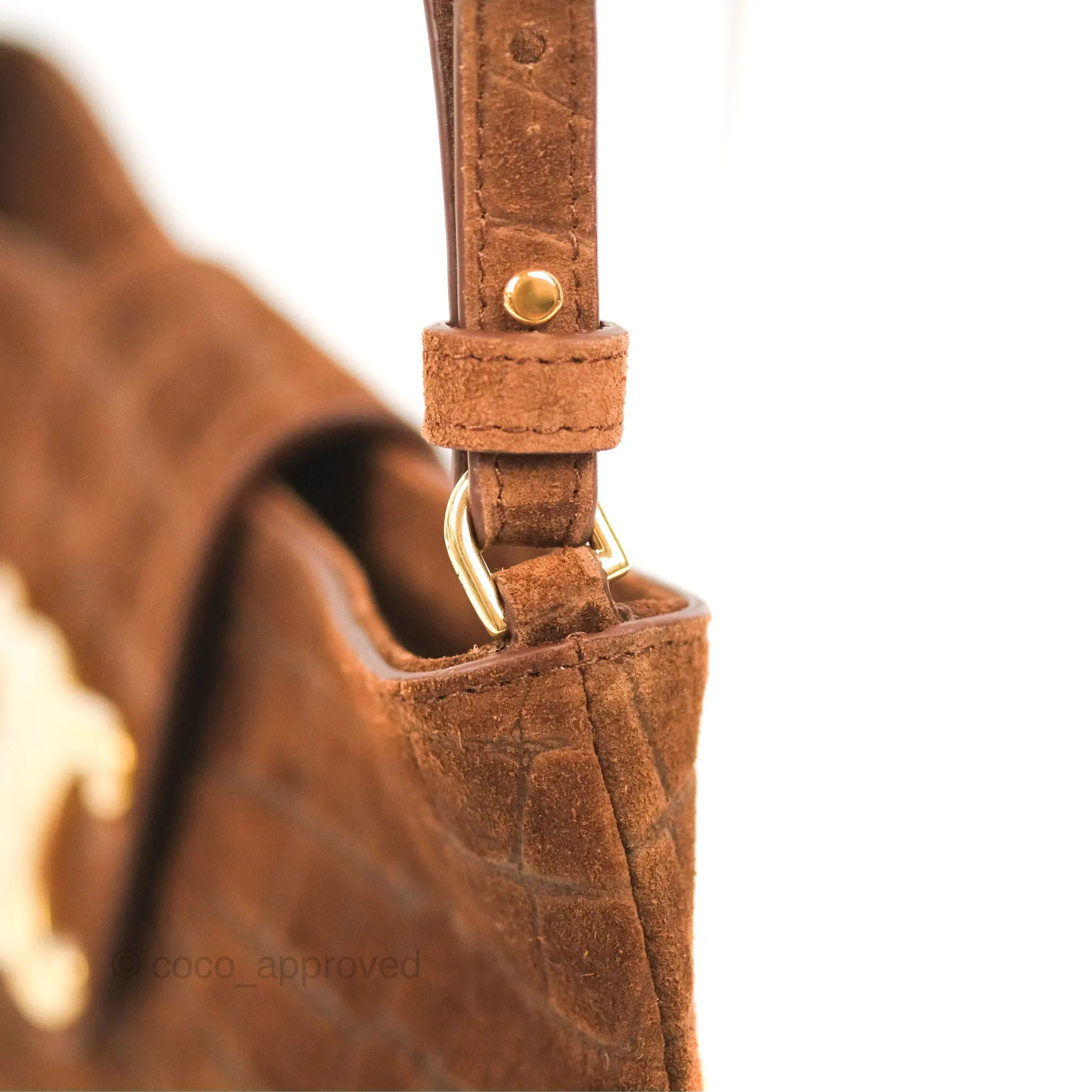 Celine Wiltern Clutch Triomphe Soft Crocodile Embossed Suede Calfskin Brown