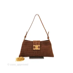 Celine Wiltern Clutch Triomphe Soft Crocodile Embossed Suede Calfskin Brown