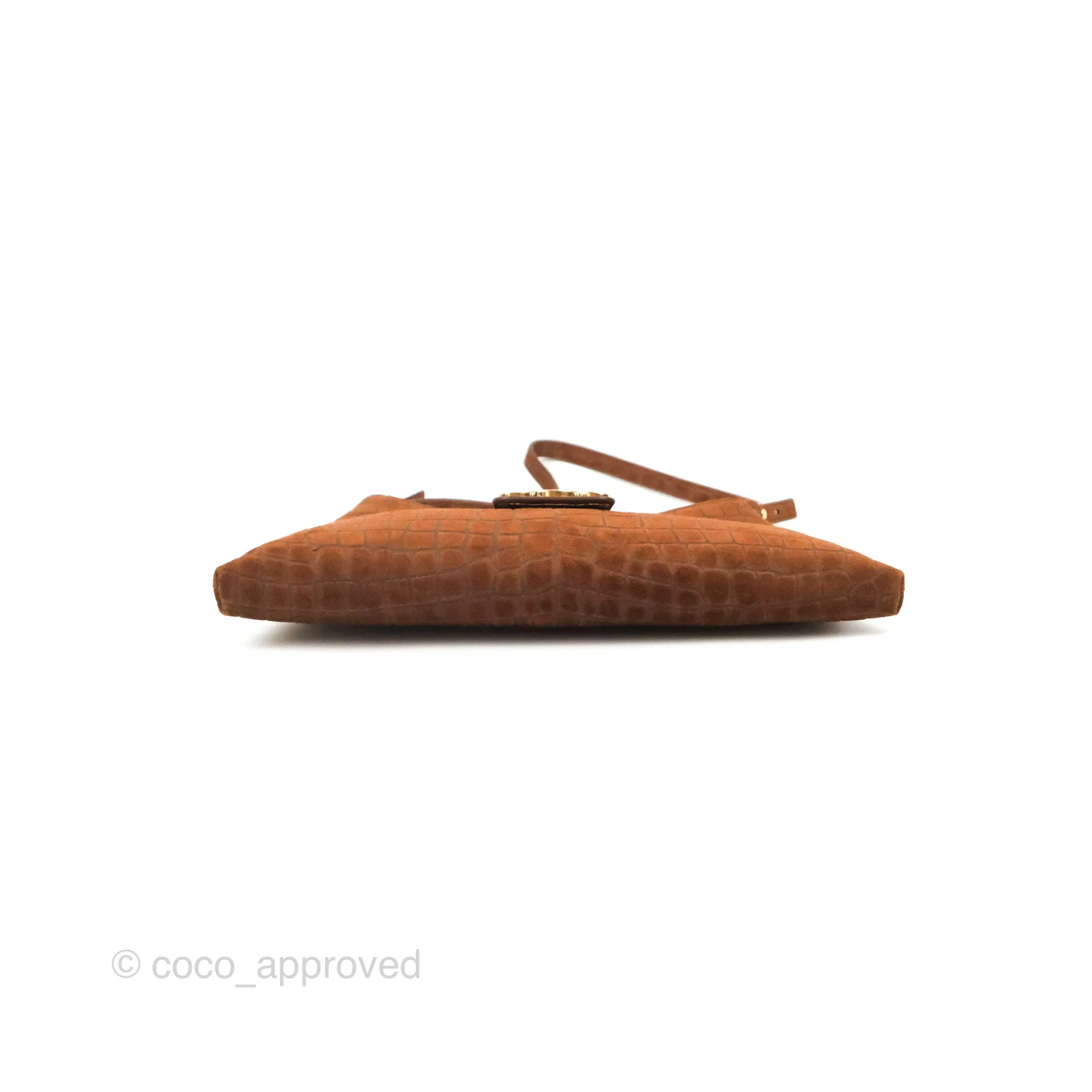 Celine Wiltern Clutch Triomphe Soft Crocodile Embossed Suede Calfskin Brown