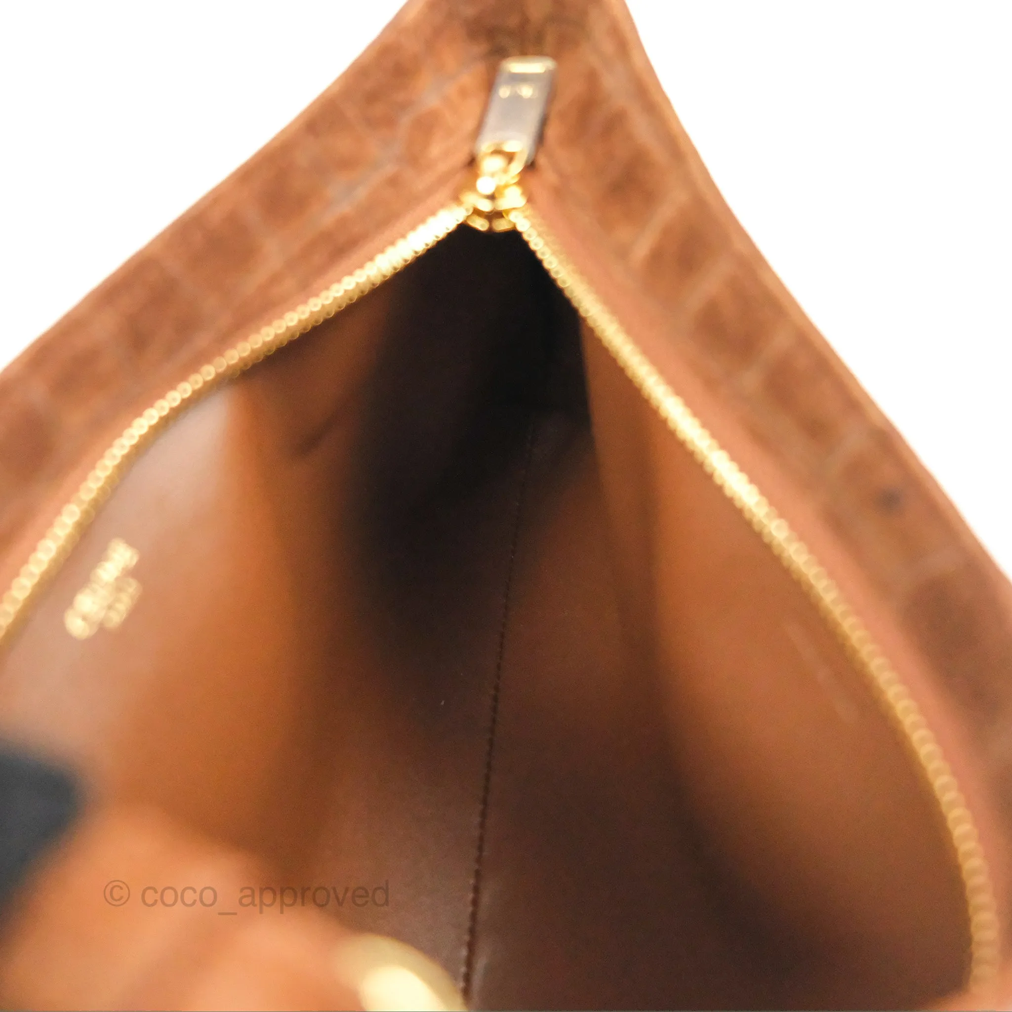 Celine Wiltern Clutch Triomphe Soft Crocodile Embossed Suede Calfskin Brown