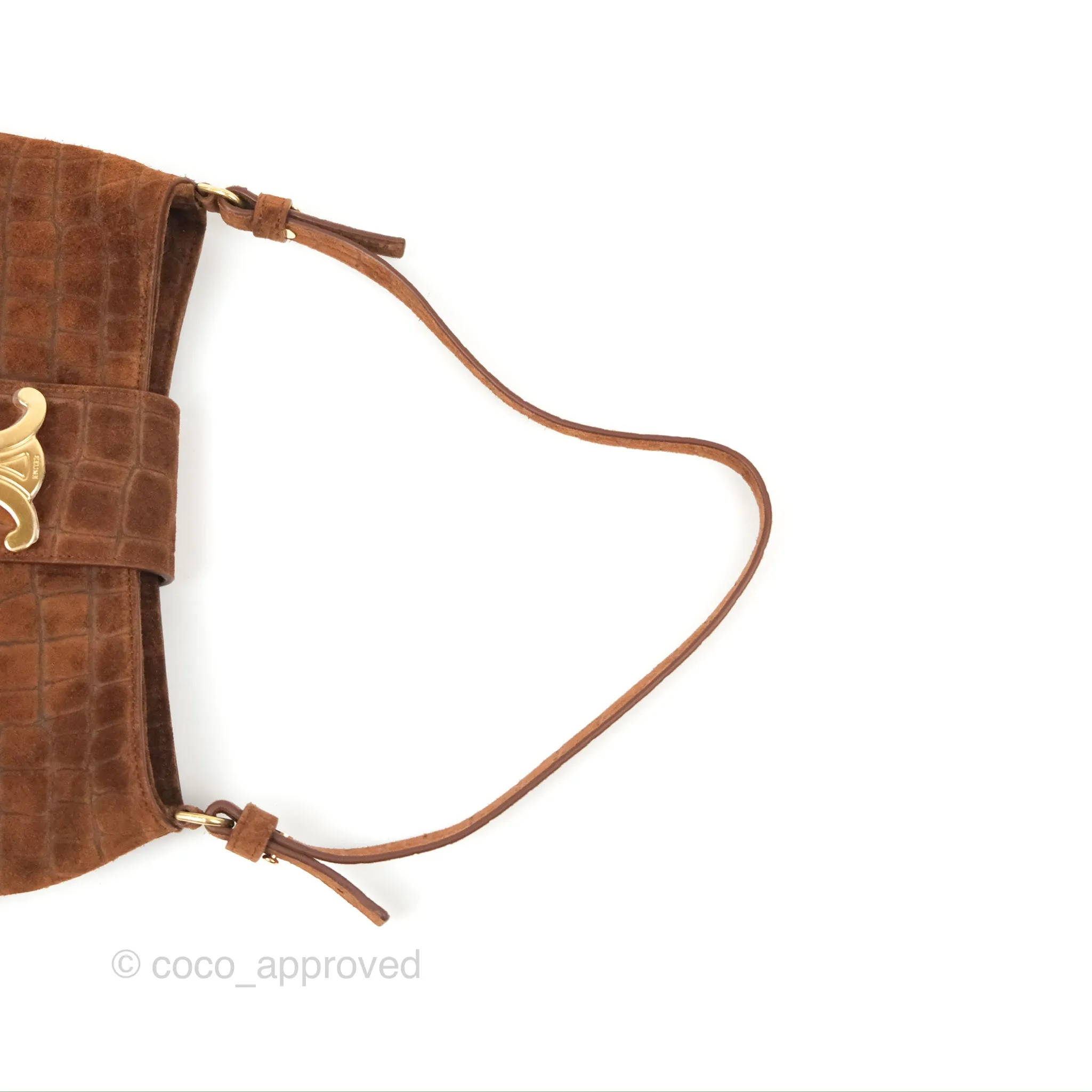 Celine Wiltern Clutch Triomphe Soft Crocodile Embossed Suede Calfskin Brown