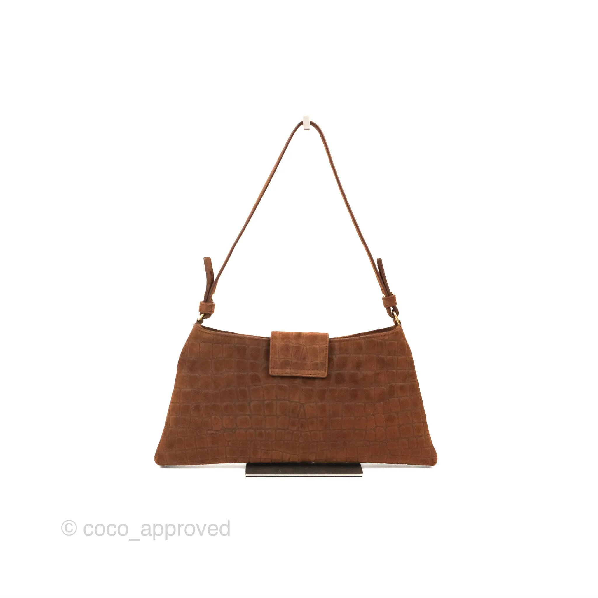 Celine Wiltern Clutch Triomphe Soft Crocodile Embossed Suede Calfskin Brown
