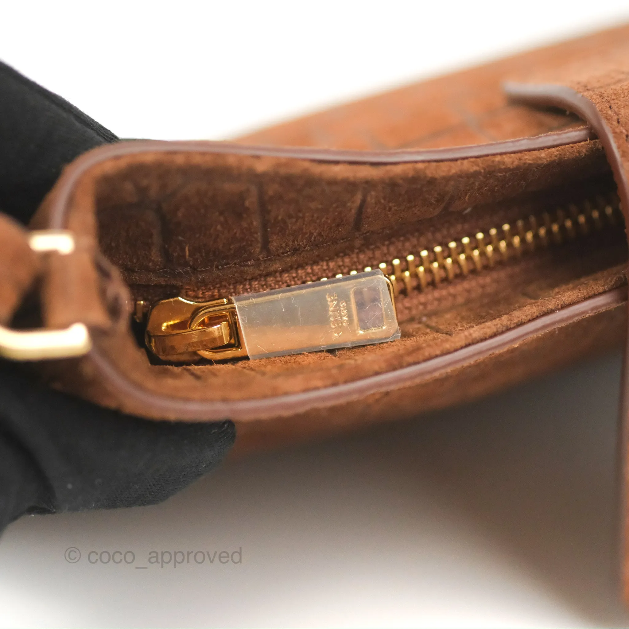 Celine Wiltern Clutch Triomphe Soft Crocodile Embossed Suede Calfskin Brown