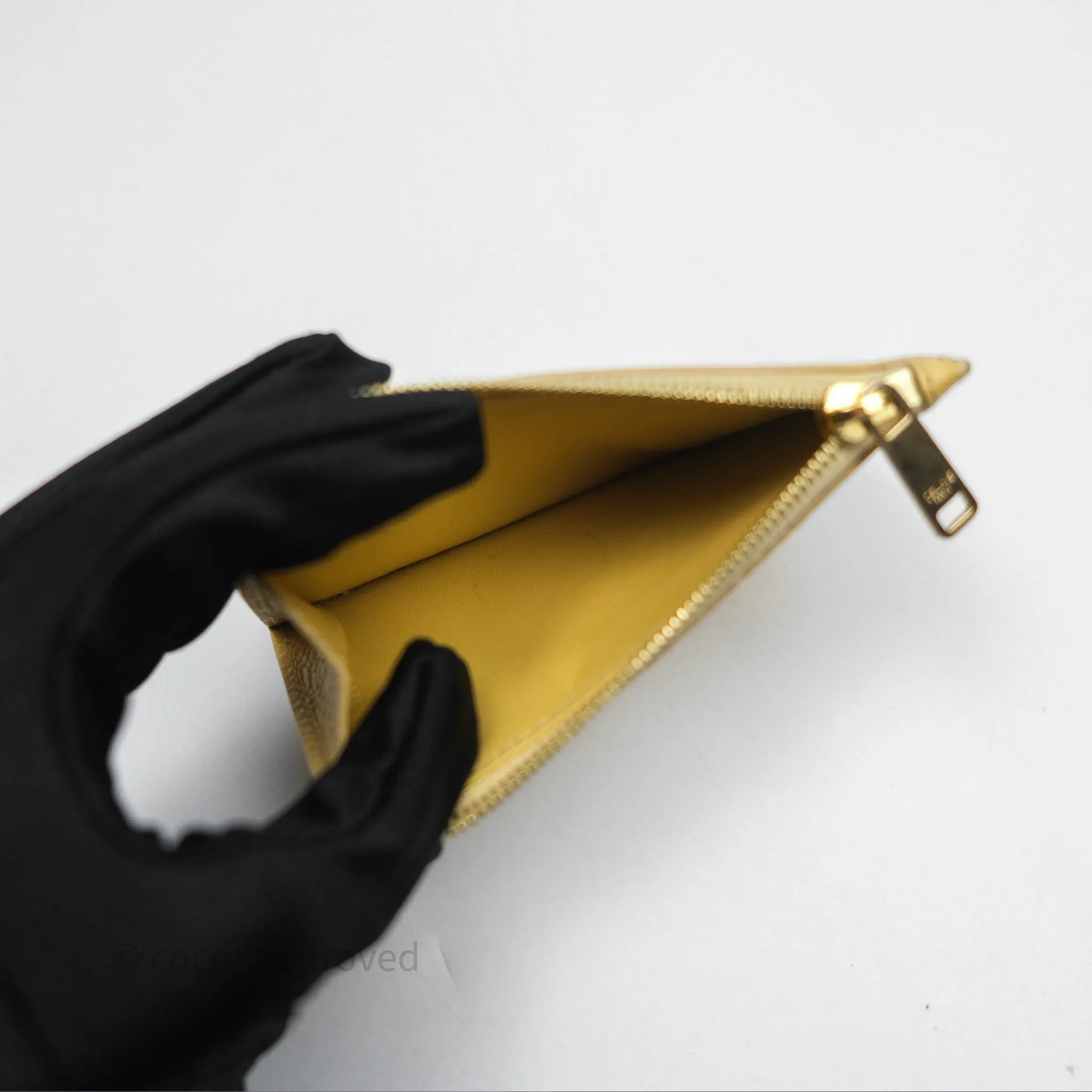Celine Zipped Card Holder in Grained Calfskin Yellow