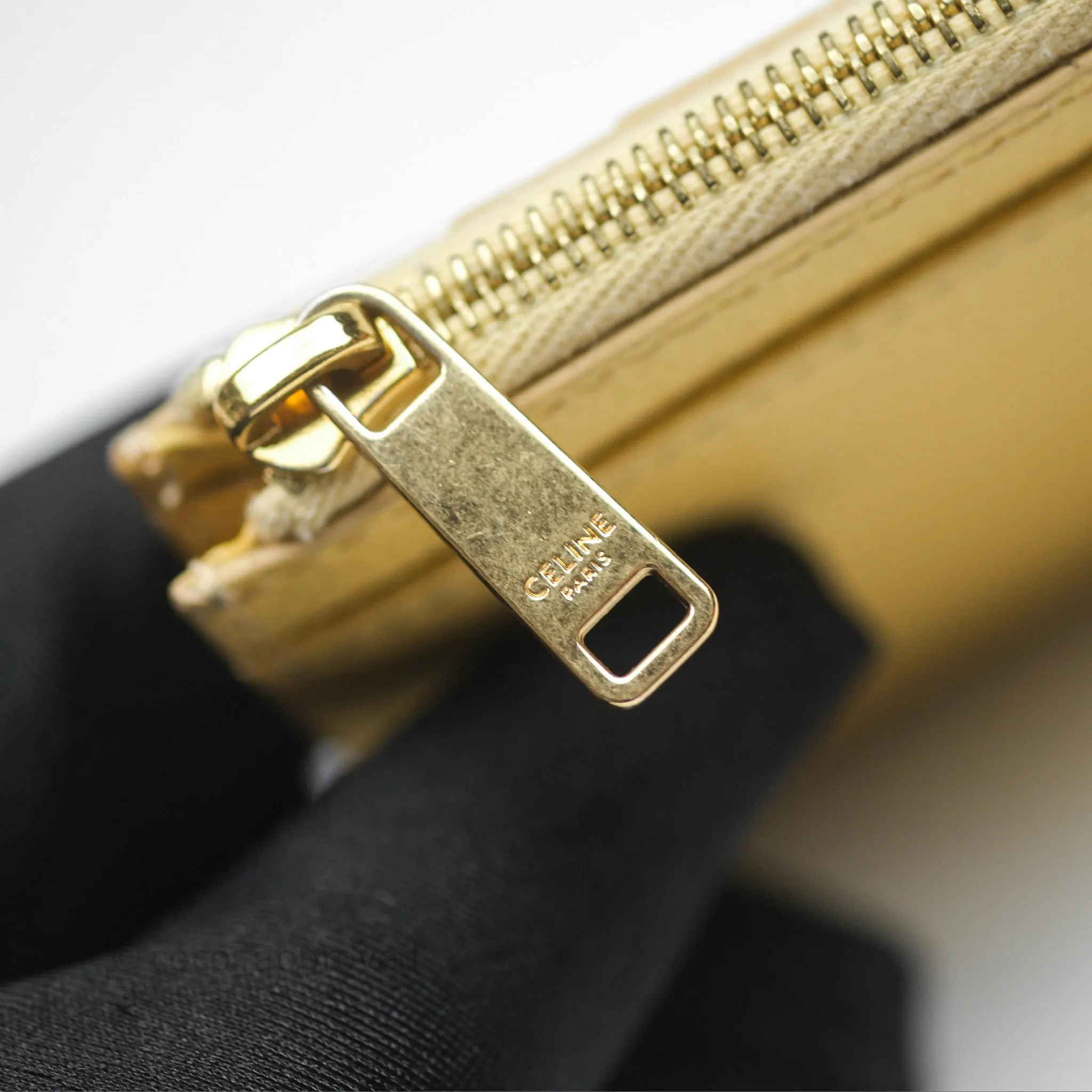 Celine Zipped Card Holder in Grained Calfskin Yellow
