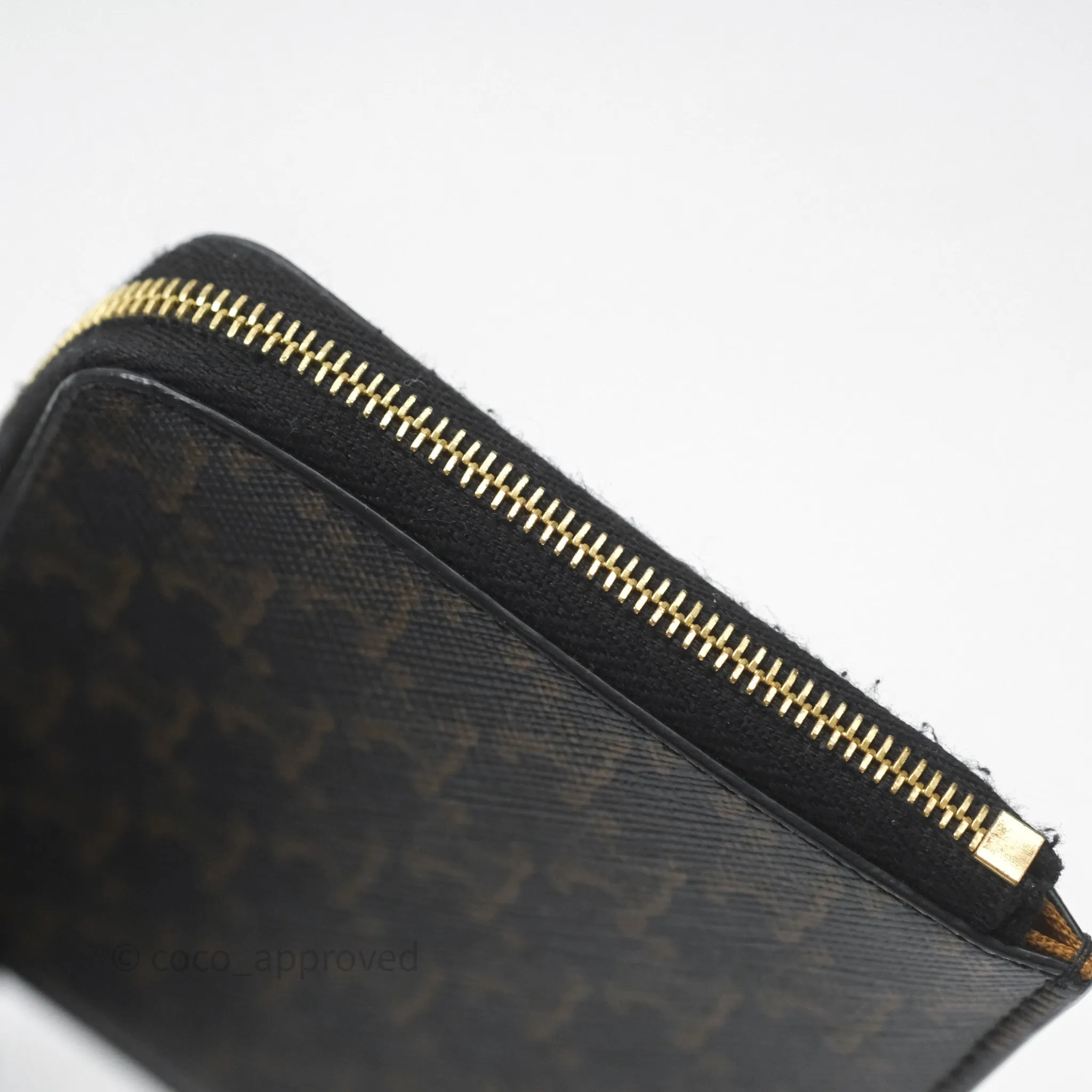 Celine Zipped Purse with Removable Card Holder in Tan Triomphe Canvas/ Lambskin